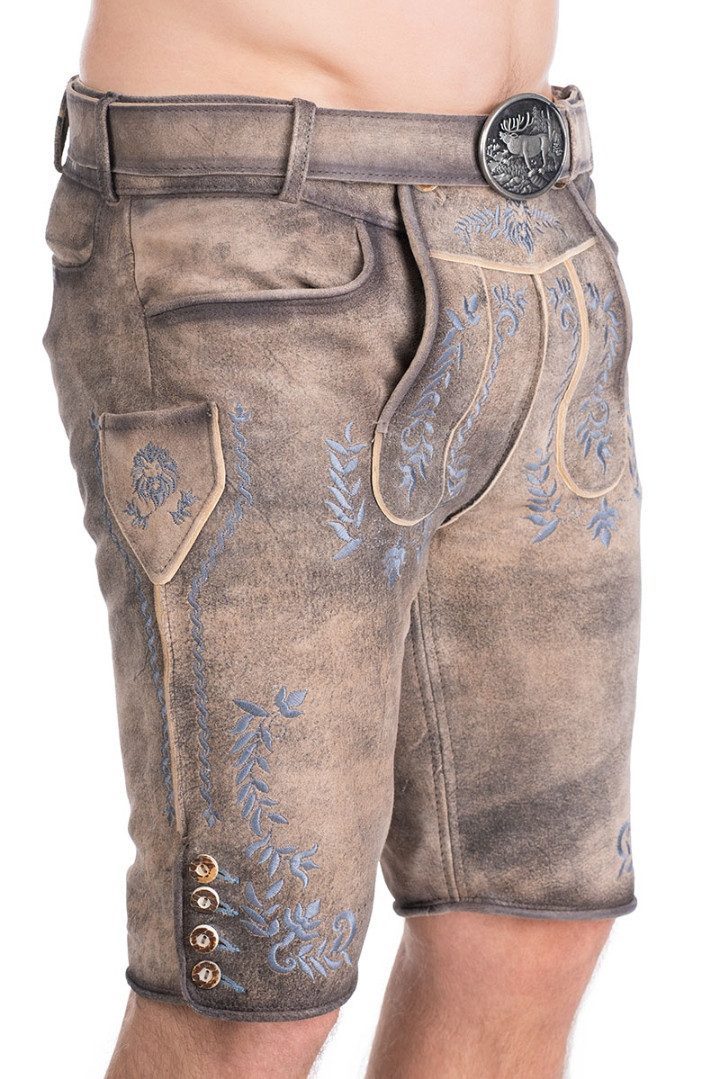 MarJo Trachtenlederhose Lederhose Herren kurz - GREDING - steingrau/denim