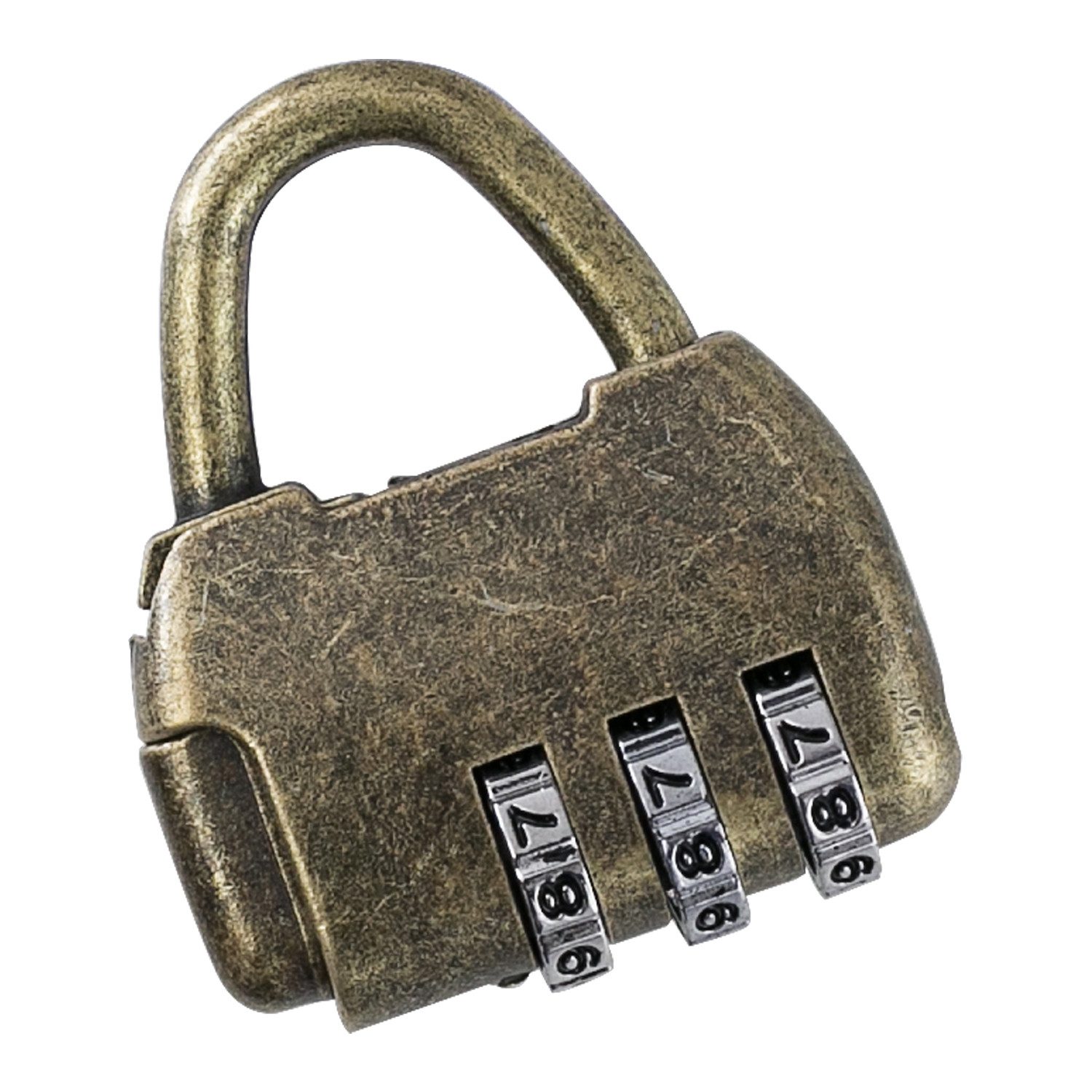 HMF Vorhängeschloss Vintage Zahlenschloss, Vorhängeschloss 3-Stellig, (1-tlg), 4,3 x 3,5 x 1,2 cm, kleines Dekoschloss, ideal für Tagebücher, Gold