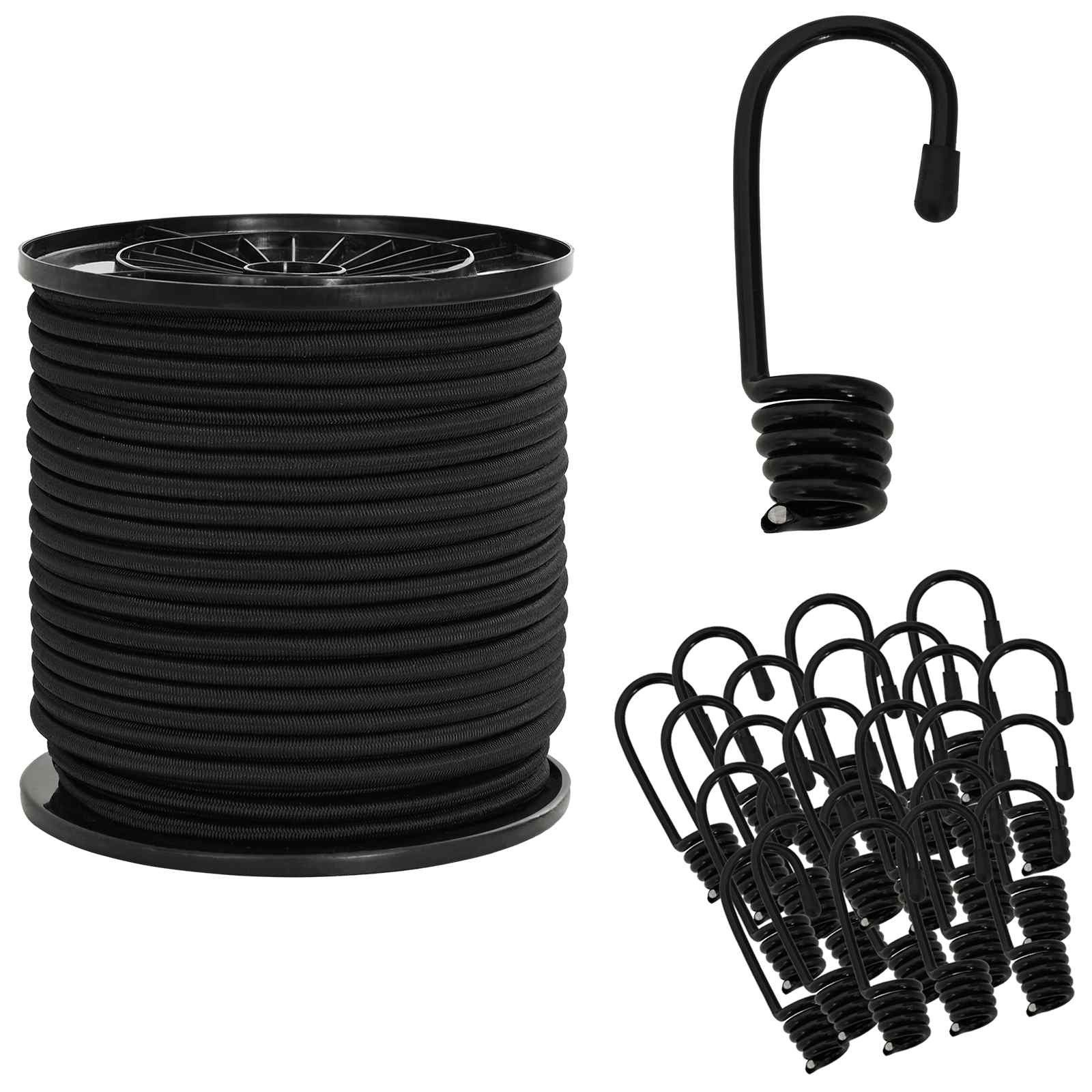 vidaXL Seil Bungee-Schnüre mit Haken 4 mm Schwarz PP und Gummi