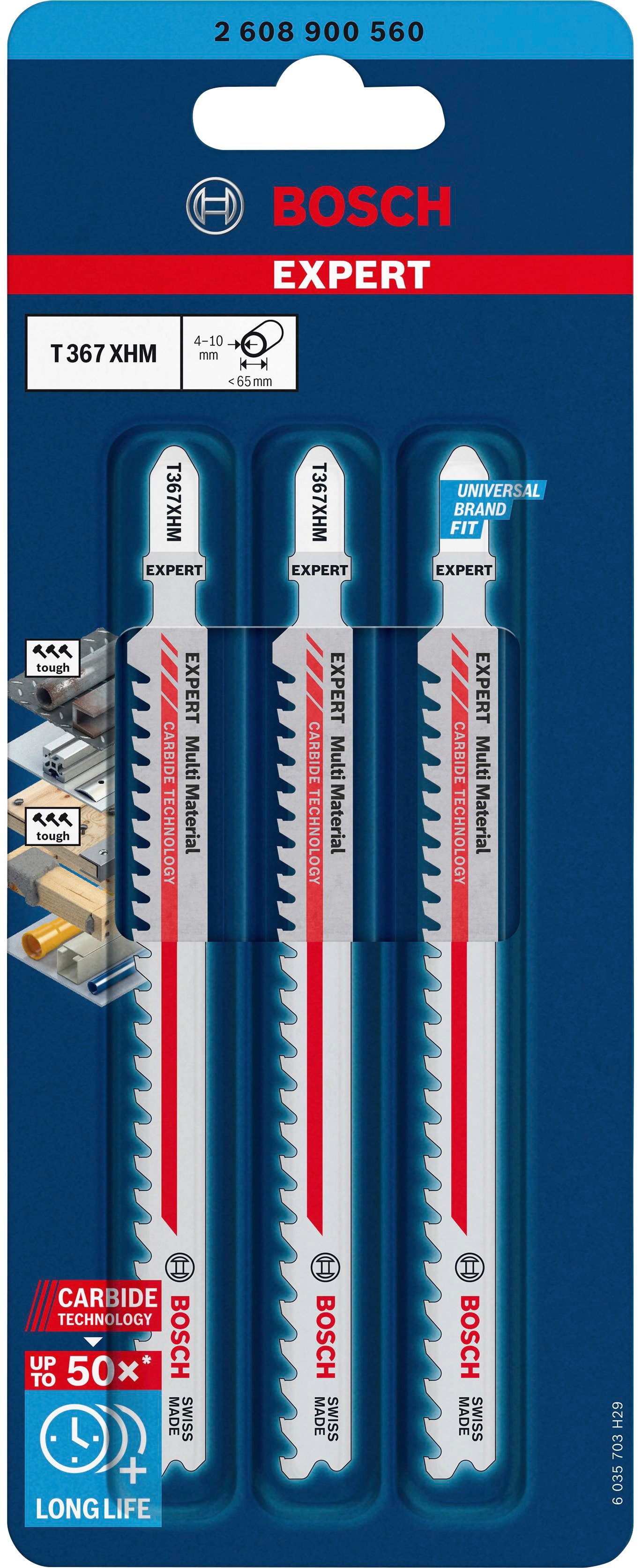 Bosch Professional Stichsägeblatt EXPERT Multi Material-T 367 XHM (Set, 3-St),  Hält bis zu 50-mal länger als ein Bimetall-Blatt