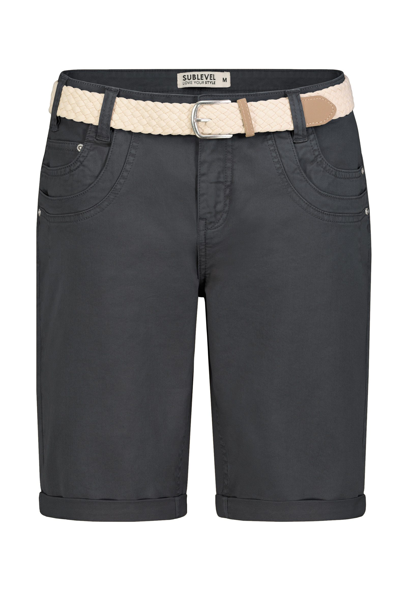 SUBLEVEL Bermudas Damen Sommer Stoffhose kurz mit buntem Flechtgürte Sommer günstig online kaufen