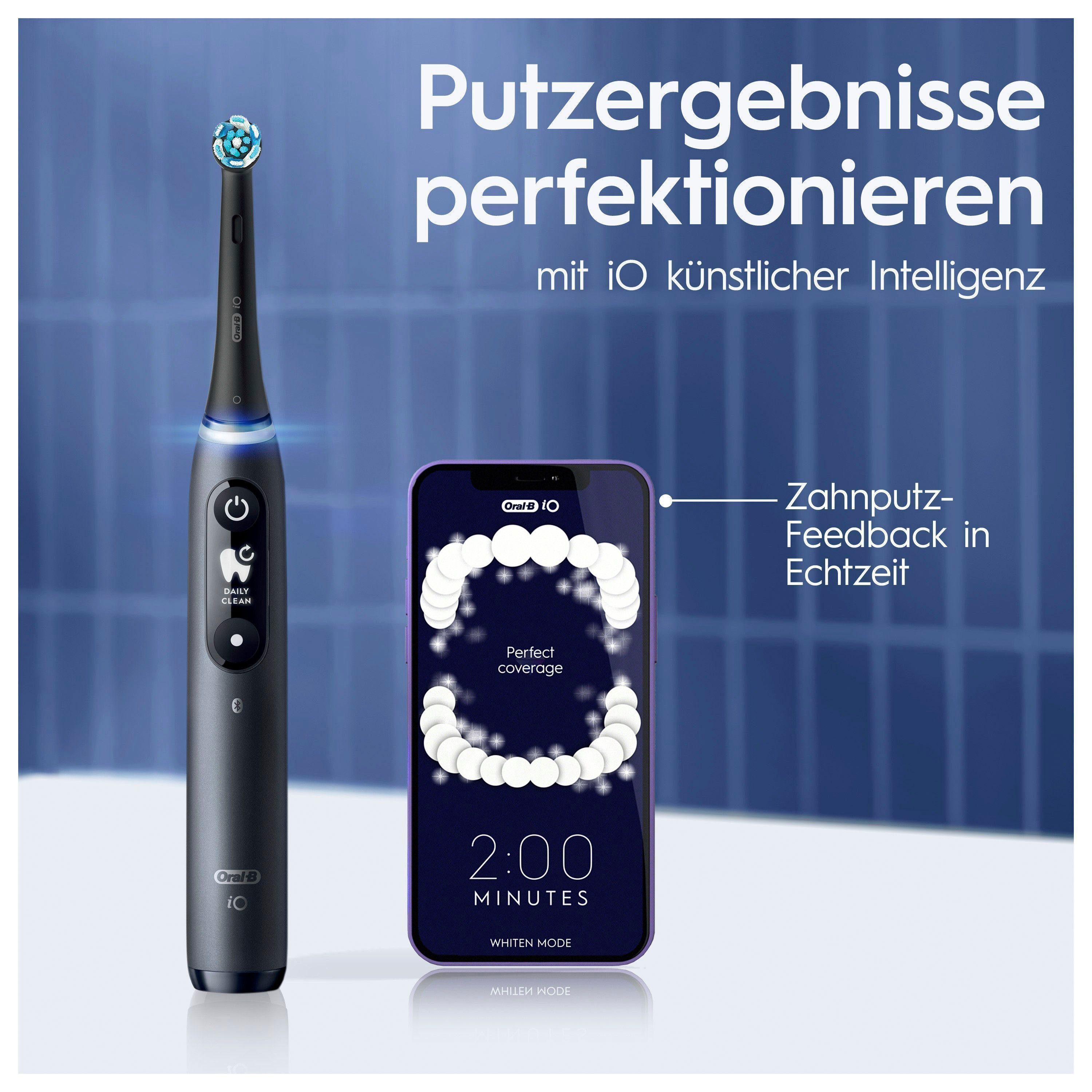 Oral-B Elektrische Zahnbürste iO 7, 5 Onyx Magnet-Technologie, Black St., Reiseetui 2 mit Display, Aufsteckbürsten: Putzmodi