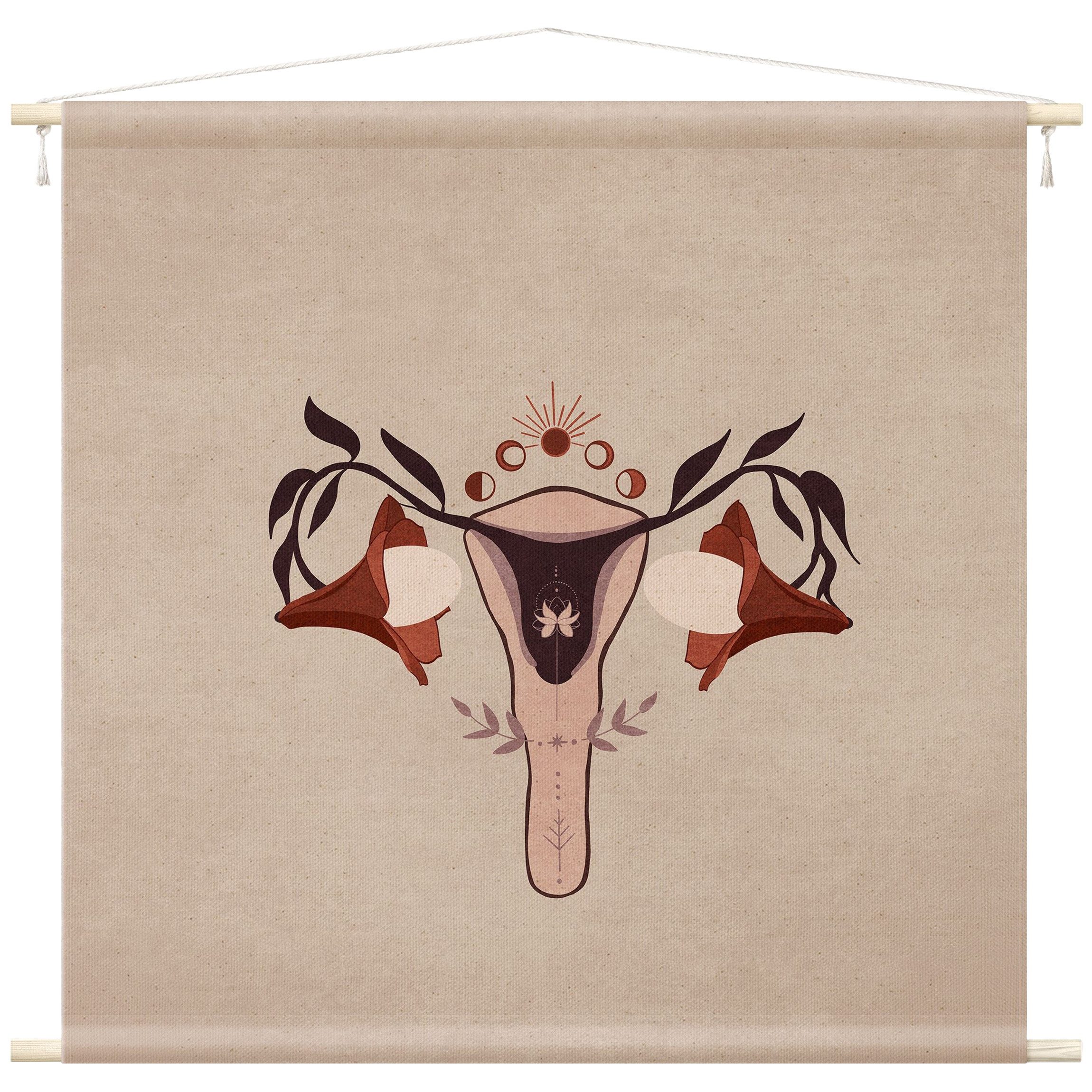 Bilderdepot24 Wandteppich modern Boho Abstrakt Botanik Vintage Spirituell beige, quadratisch, Höhe: 2.6 mm, großes Wandbild aus Natur-Baumwolle Wandbehang Stoffbild Tuch Wollseil