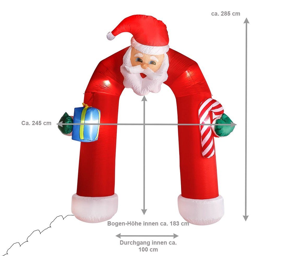 Weihnachtsfigur aufblasbare mit als Beleuchtung Weihnachtsdeko Kopf links), (beweglicher und Bubble-Store Rundbogen nach rechts Weihnachtsmann