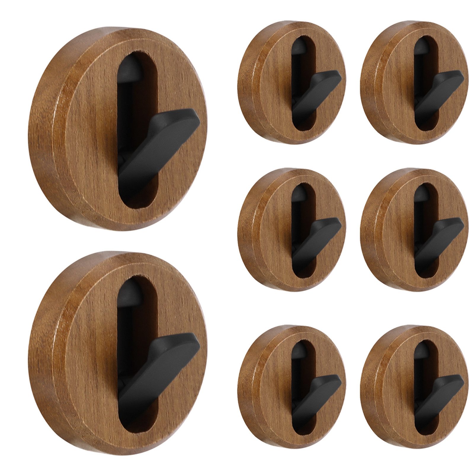 BlingBin Garderobenhaken Verdeckte Haken aus Walnussholz, Wandhaken, Klebehaken (8er Set, 8 St., Wandmontage, robuste Garderobe), Wandgarderobe klappbar, Kleiderhaken Wand platzsparend