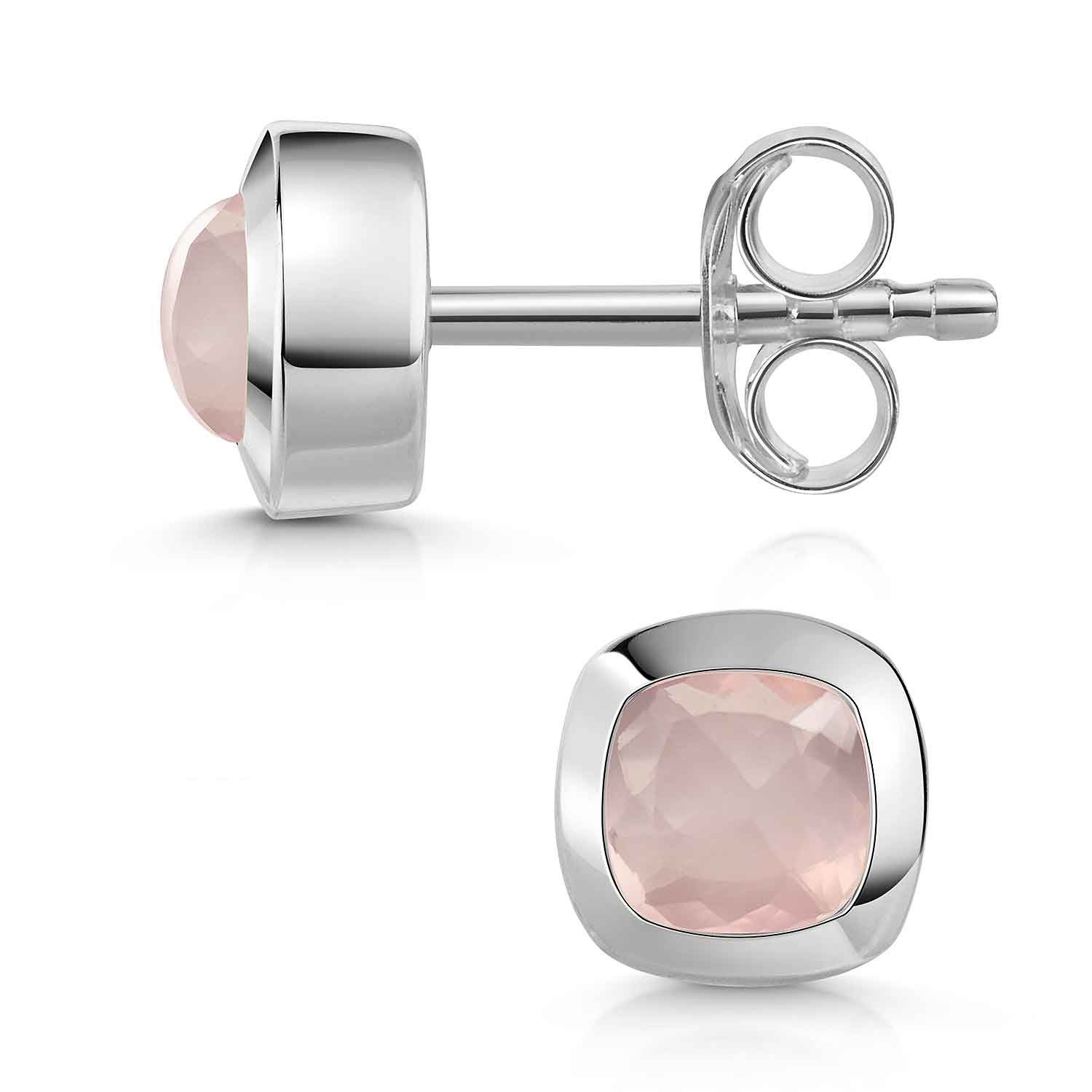 Materia Paar Ohrstecker Damen Rosenquarz rosa facettiert quadratisch SO-340, 925 Sterling Silber
