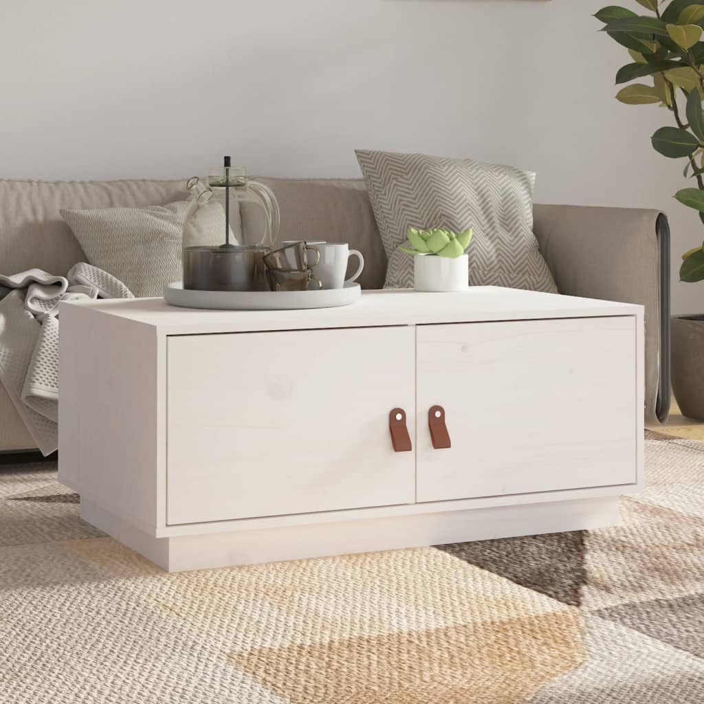 Couchtisch Moderner aus massivem Kiefernholz Weiß 80 x 50 x 35 cm
