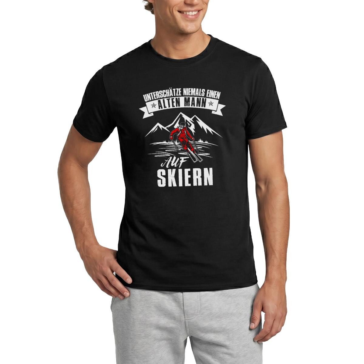 Spreadshirt T-Shirt Unterschätze Niemals Einen Alten Mann Auf Skiern Abfahrt Männer T-Shir (1-tlg)