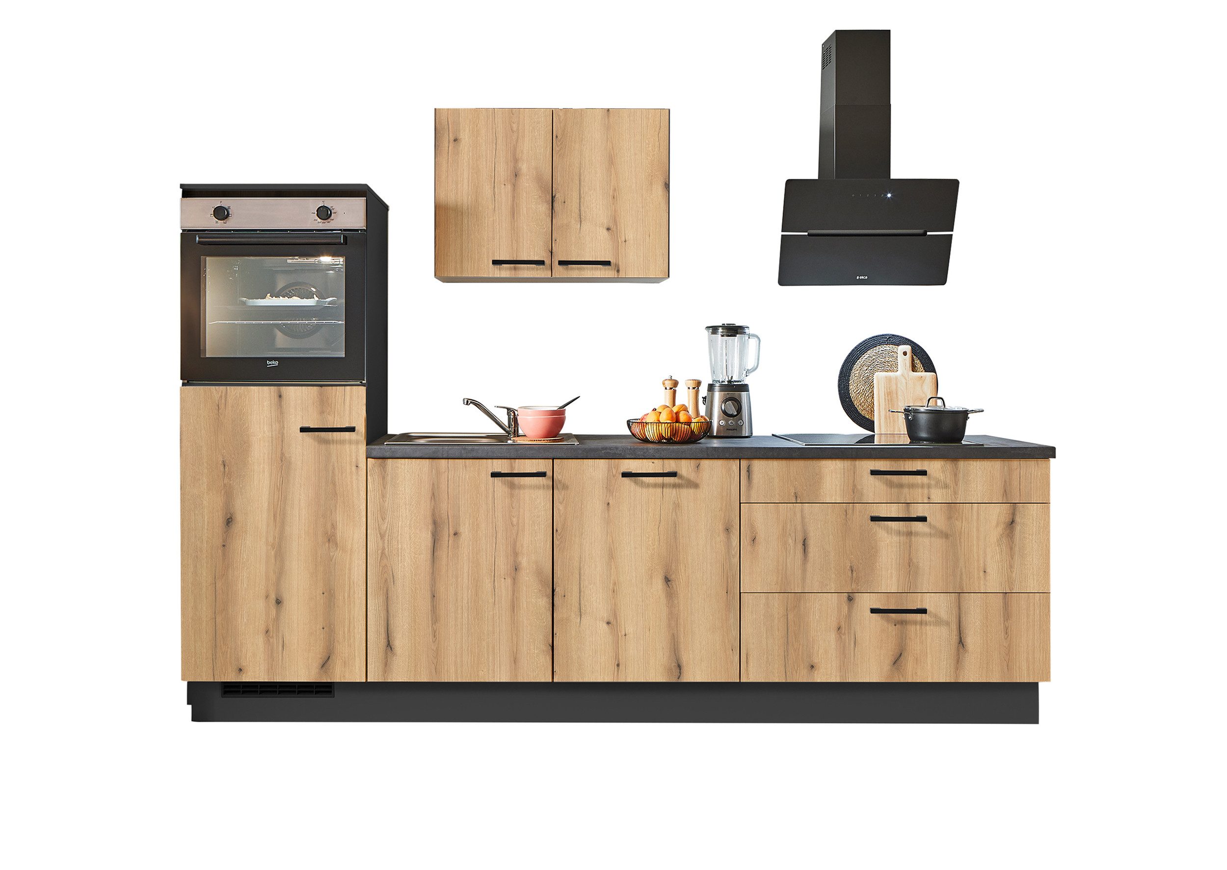 pino Кухніzeile Helsinki, individuell anpassbar, gratis Кухніplanung mit Profis, (Breite 250cm), vormontiert, wahlw. mit E-Geräten, Preis inkl. Lieferung