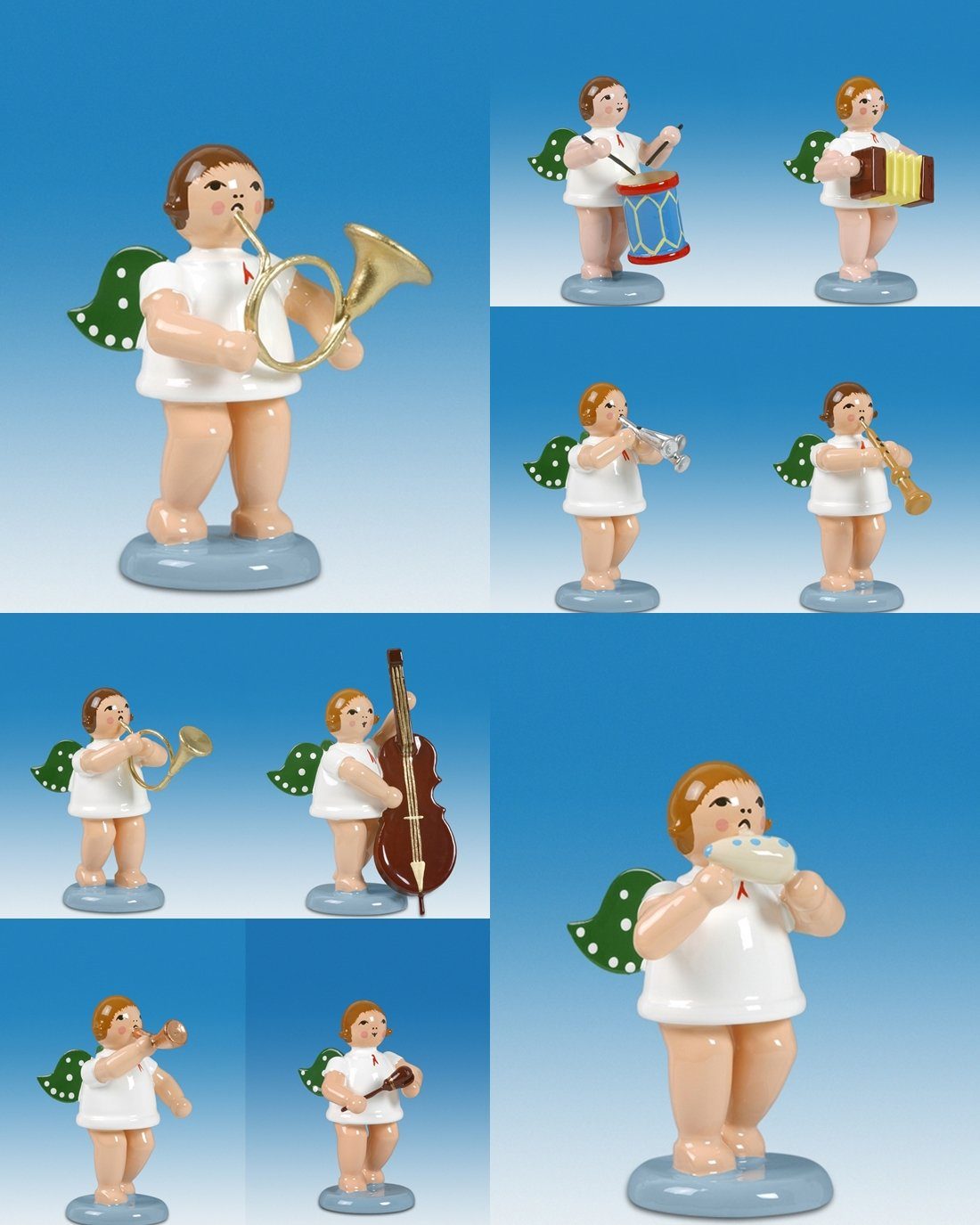 Engelfigur Holzfigur Engelmusikanten 10-teilig ohne Krone Höhe 6cm NEU