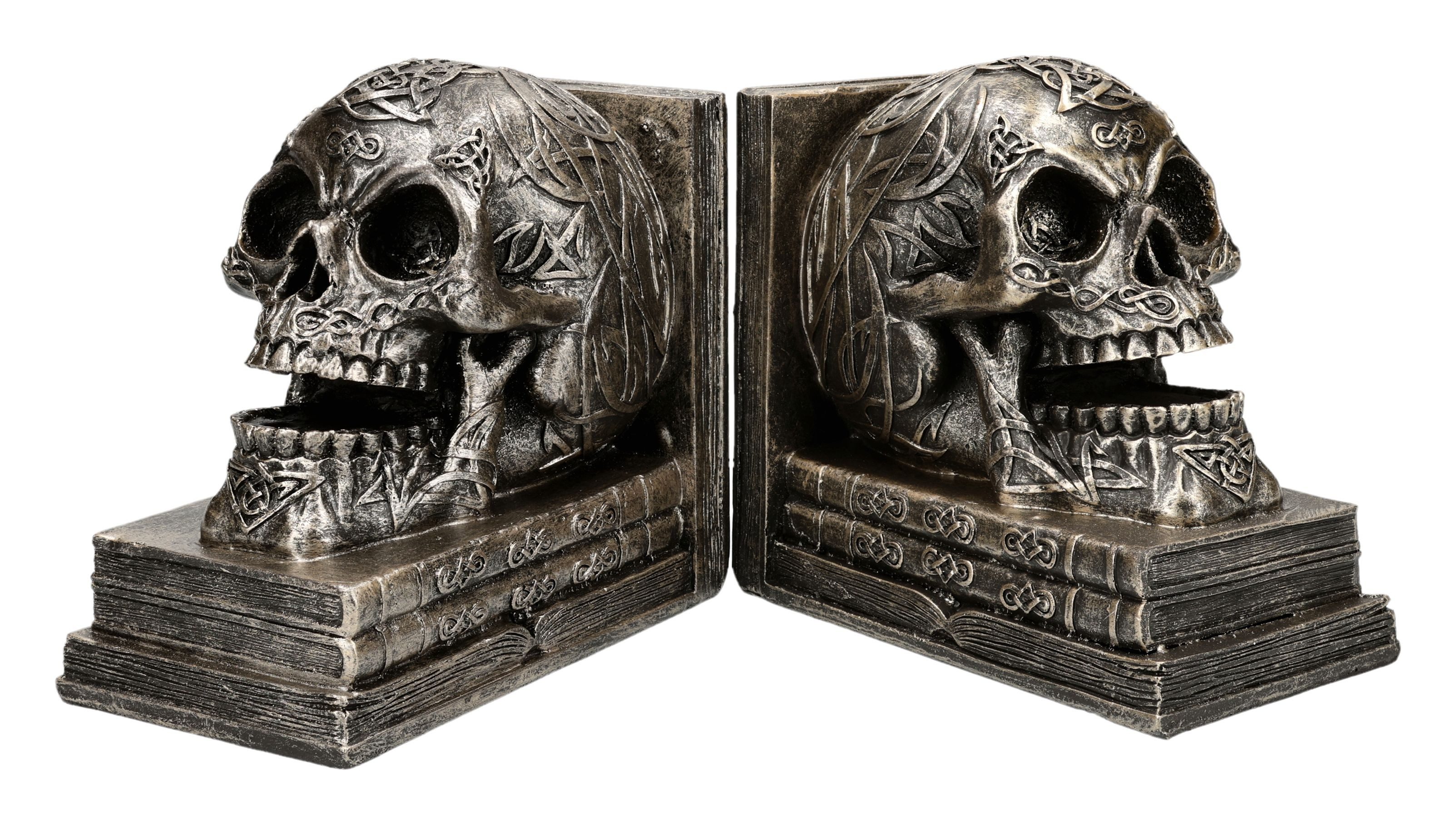 Figuren Shop GmbH Buchstütze Keltische Schädel Buchstützen – Gothic Dekoration Figur Set 13.5 cm (2 St)