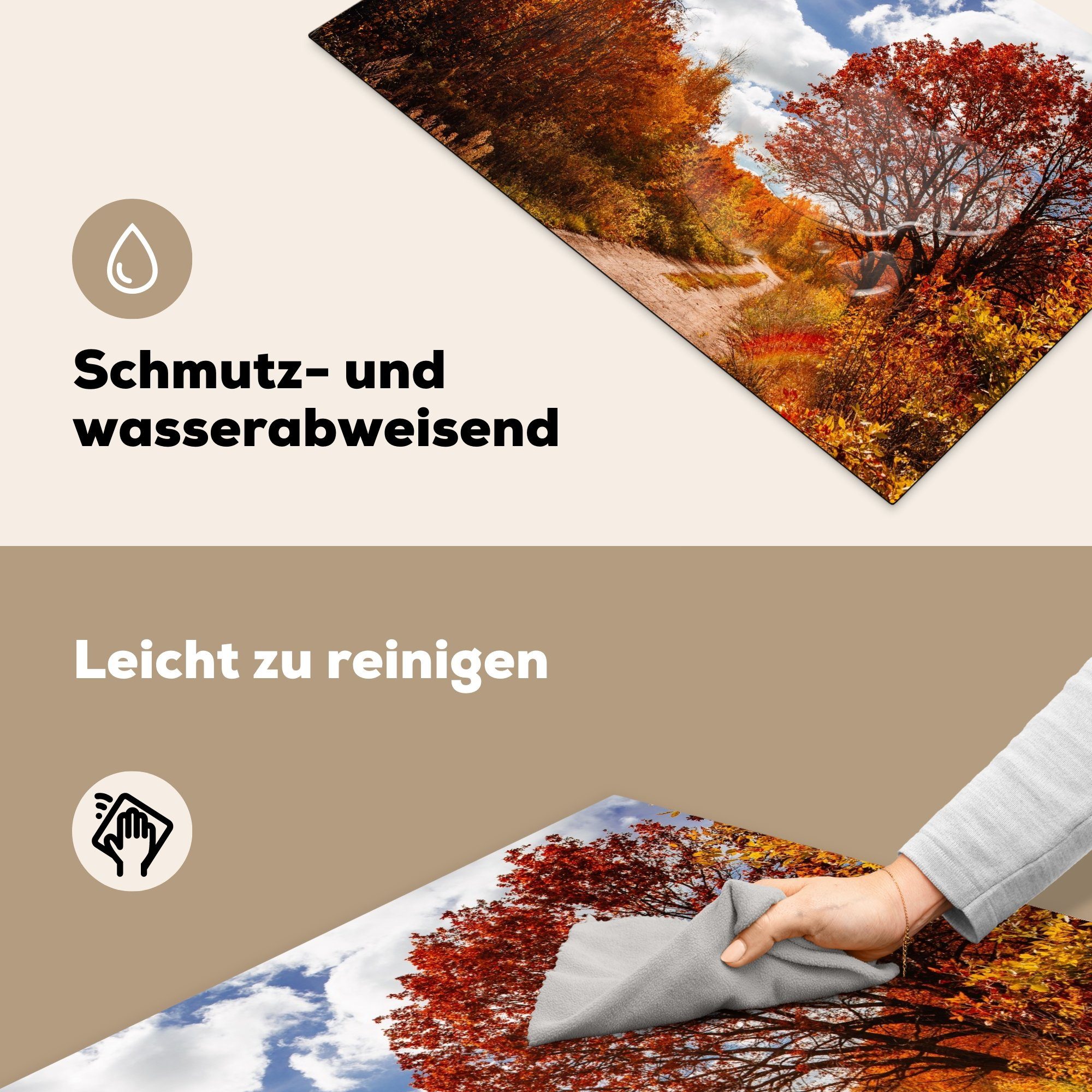 Herdblende-/Abdeckplatte Baum - küche, Ceranfeldabdeckung Herbst, Schutz die - (1 Induktionskochfeld cm, 81x52 MuchoWow Weg tlg), Vinyl, für