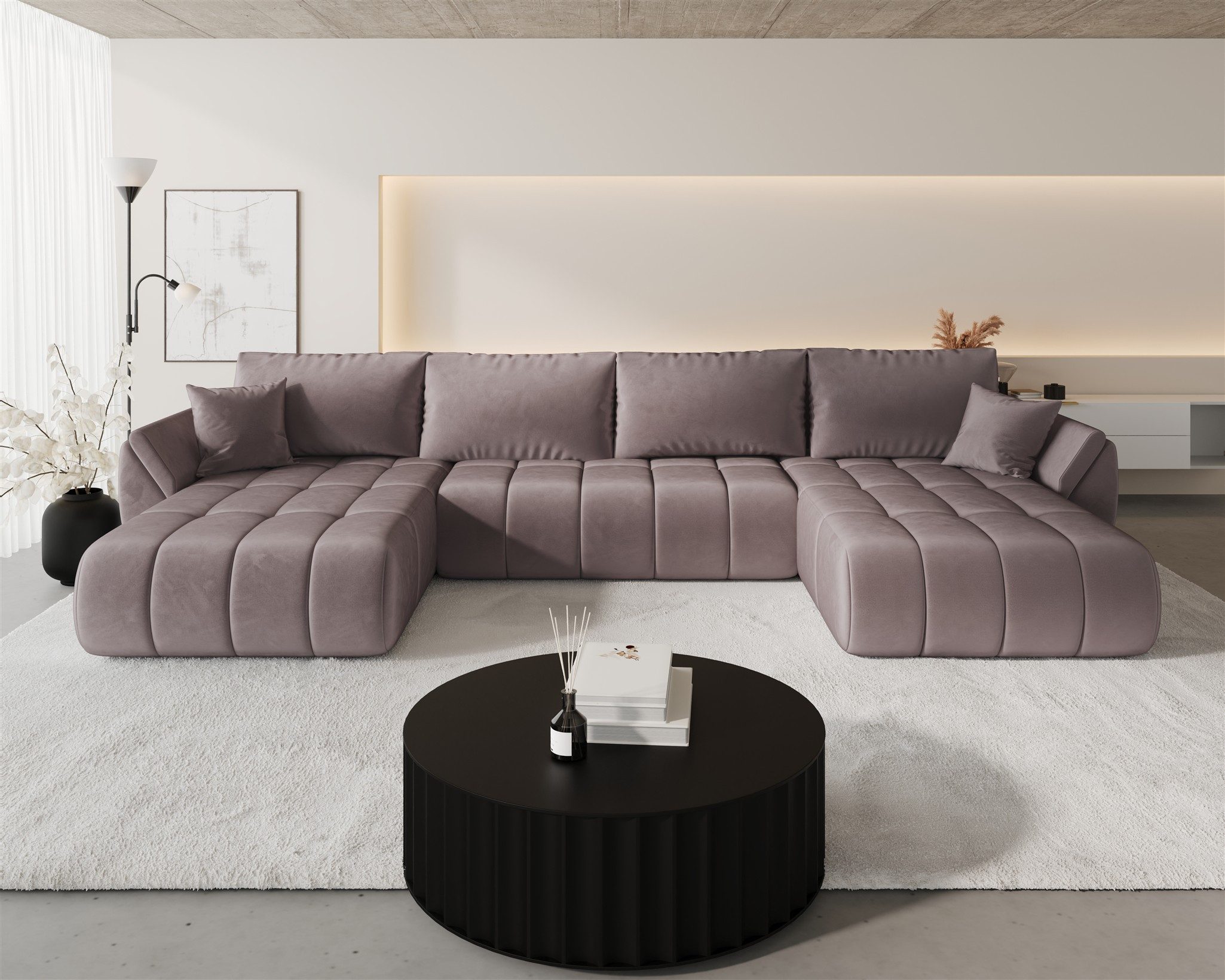 Fun Möbel Wohnlandschaft Sofa MISATO mit Schlaffunktion in Stoff, mit Bettkasten, Rundumbezug