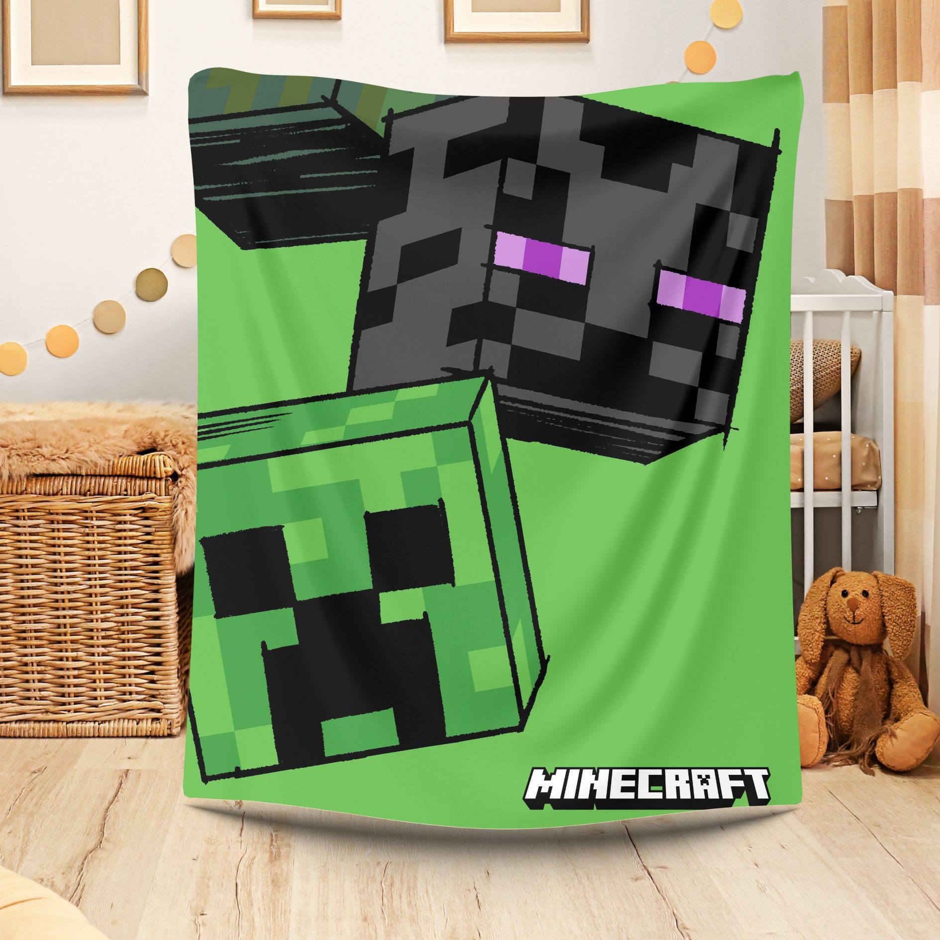 Kinderdecke Minecraft Gamer Decke, Polyester, 100x150 cm Creeper Design, Minecraft