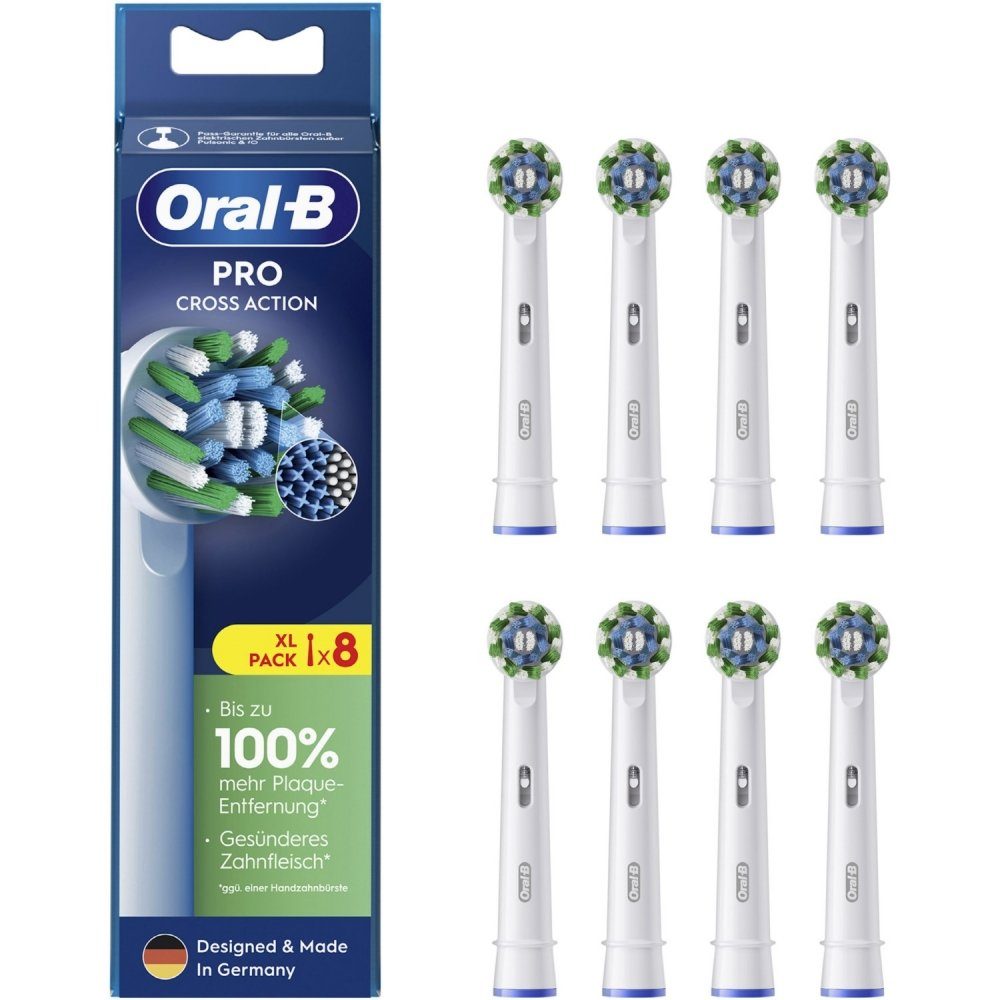 Zahnbürsten CrossAction weiß, 8er Pulsonic Kompatibel elektrischen Pro Aufsteckbürsten von Oral-B mit - außer Oral-B - iO Aufsteckbürsten und allen