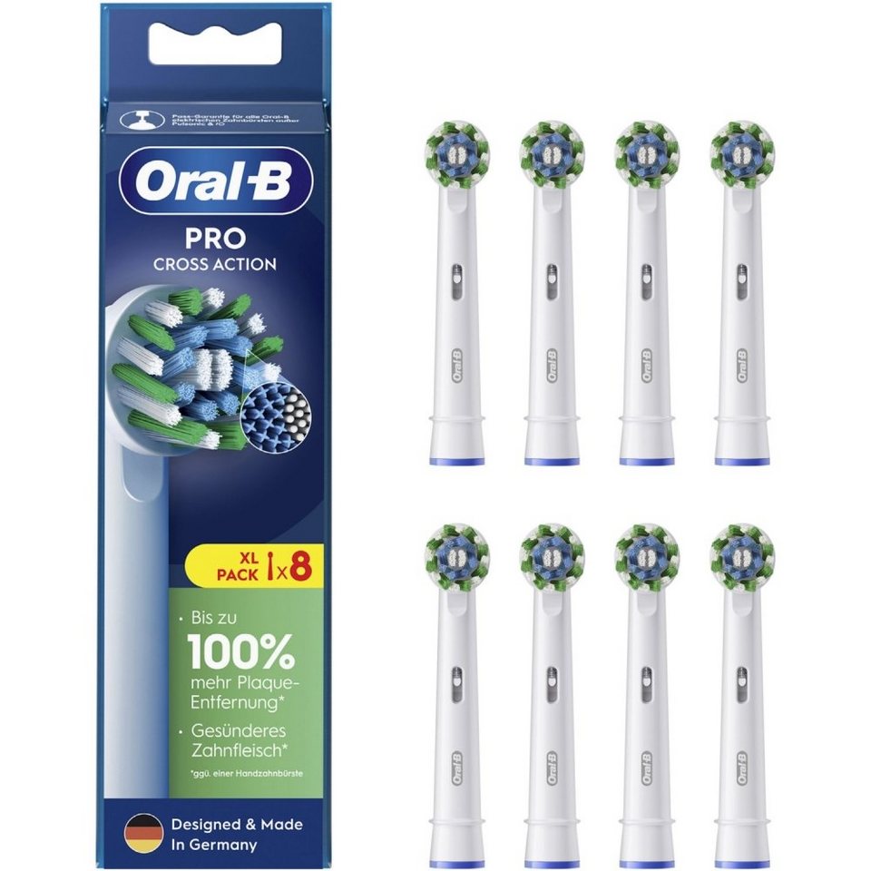 Oral-B Aufsteckbürsten Pro CrossAction 8er - Aufsteckbürsten - weiß,  Kompatibel mit allen elektrischen Zahnbürsten von Oral-B außer Pulsonic und  iO