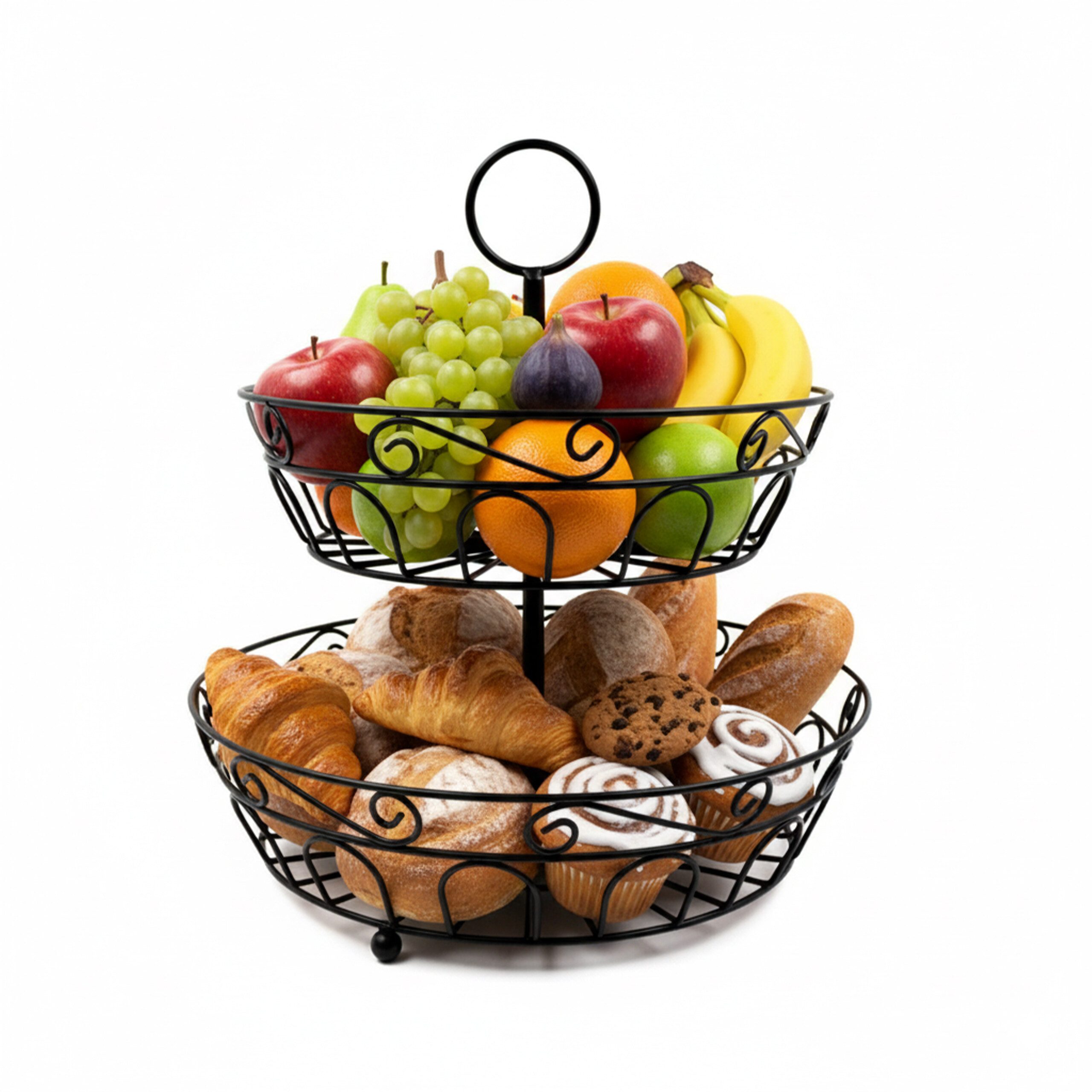 relaxdays Obstschale Obst Etagere 2 Etagen, Eisen, (1-tlg), schwarz