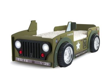 Faizee Möbel Kinderbett [Jeep (Modell wählbar)] Kinderzimmerbett Militär/Grün/Pink 207x116x76
