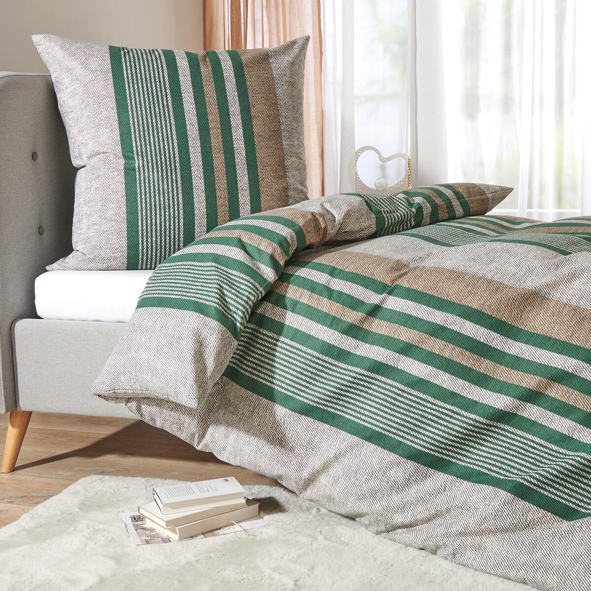 TRAUMSCHLAF Bettwäsche Mountain Stripe Forest, Flanell, 3 teilig, hochwerti günstig online kaufen