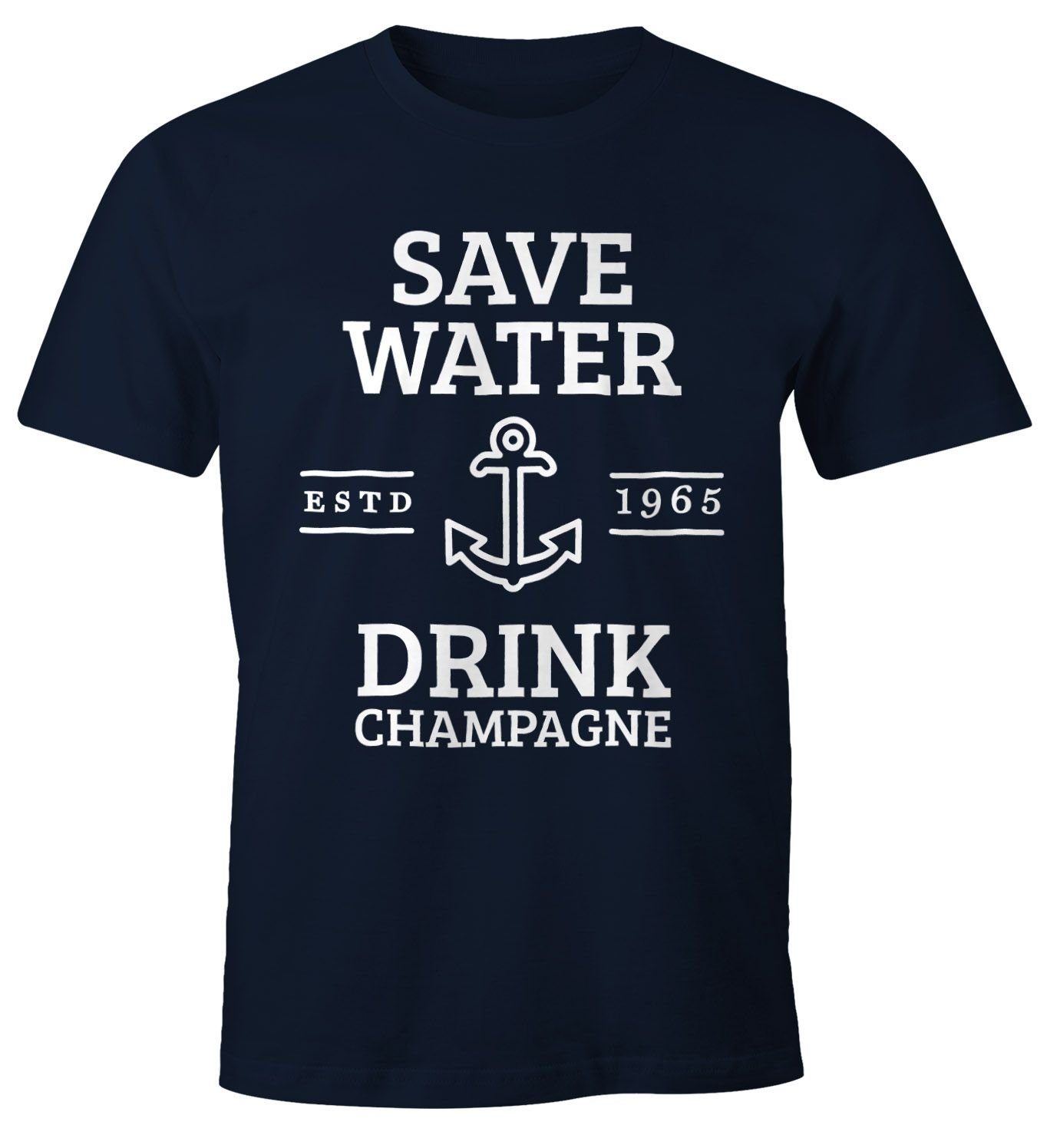 MoonWorks Print-Shirt Save water drink Champagne Herren T-Shirt Fun-Shirt Moonworks® mit Print navy