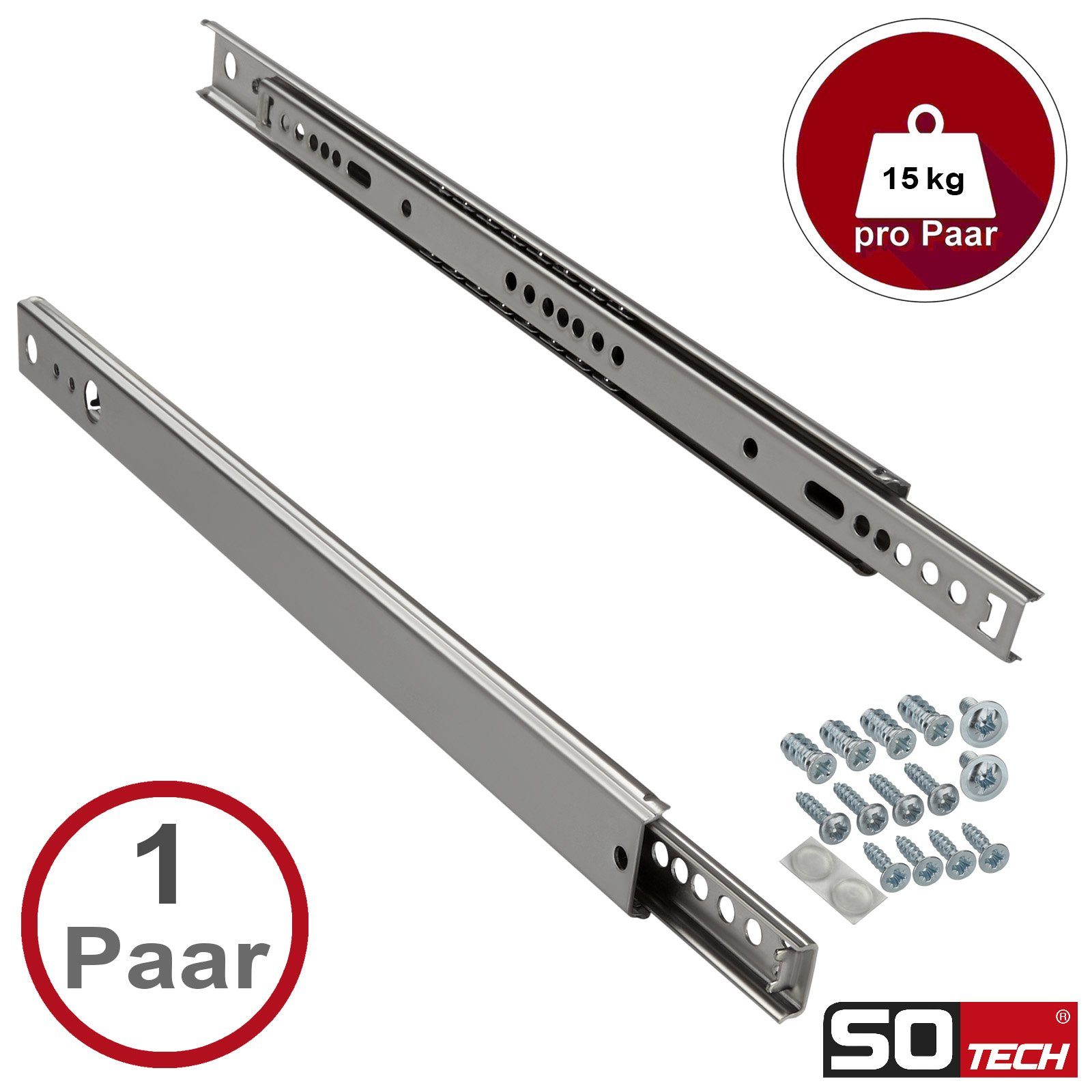 SO-TECH® Auszug Teilauszüge KT-15-H27-NF-MS Standardausführung, Traglast 15, Länge 246 mm inkl. Schraubenset
