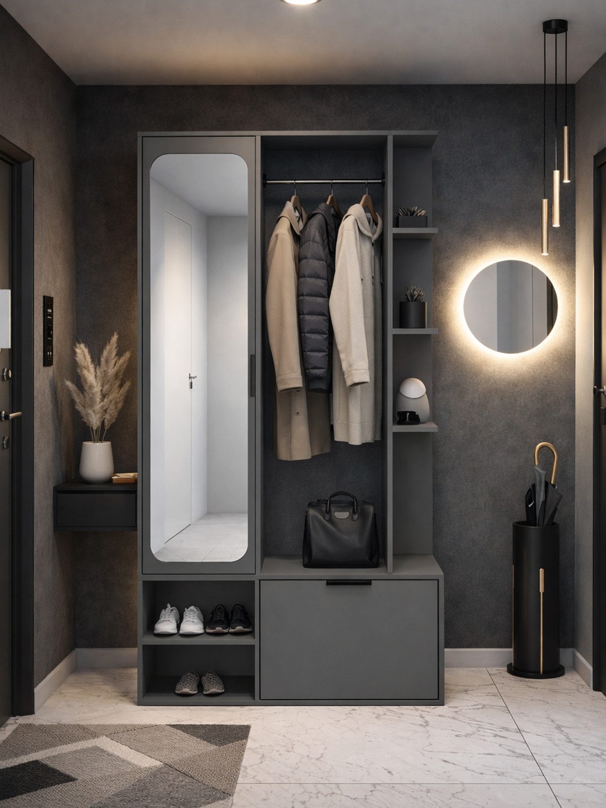 Compleo Garderobenschrank mit Spiegel und mit Kleiderstange ALIS, Verschiedene Farben