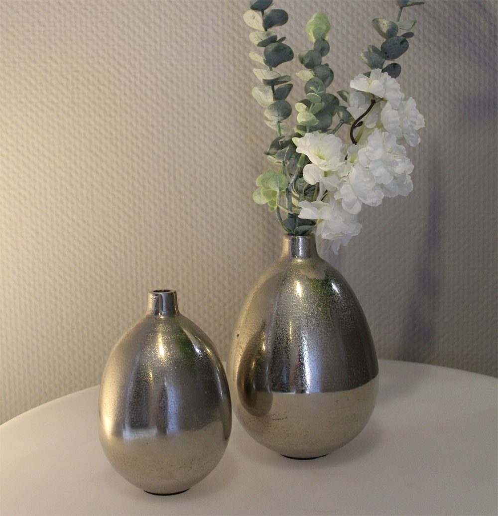 für Ei-Form (2er ideal Blumenvase moderne Stielblumen edle Tischvase Metall Set), Aluminium Kugelvase Tischvase Arnusa Dekovase