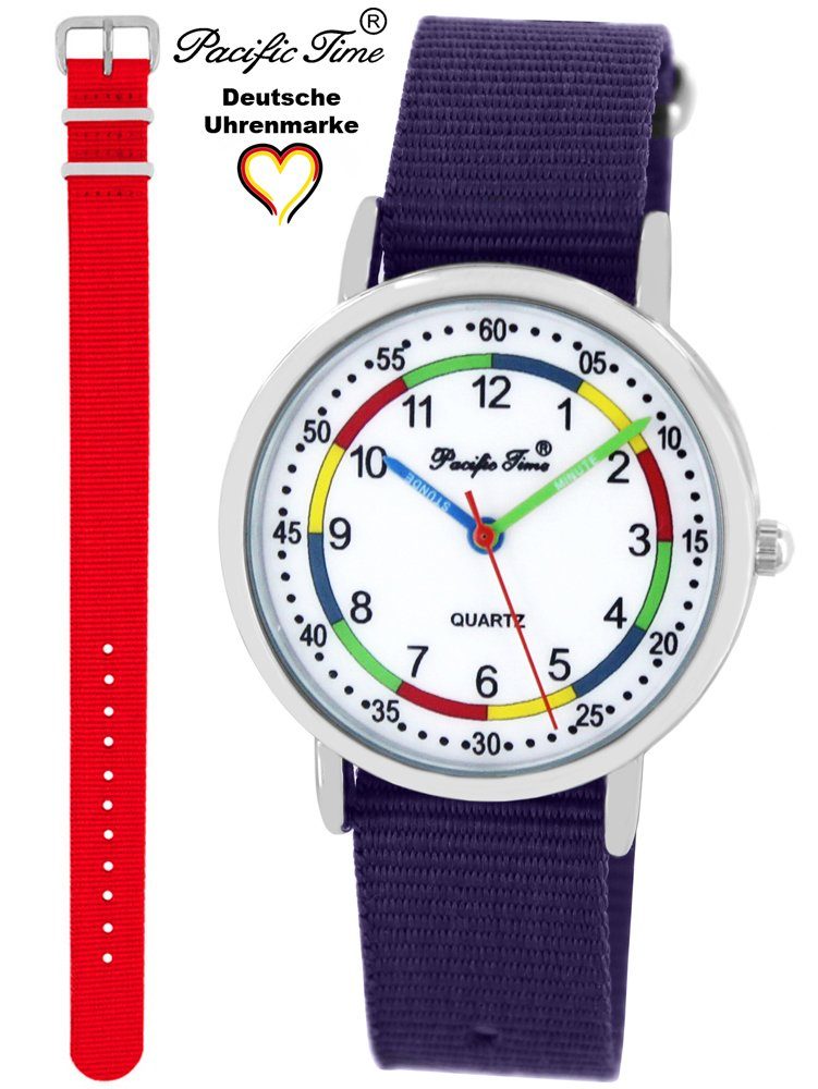 Time Versand rot Pacific und Kinder Wechselarmband, Match Armbanduhr Lernuhr - violett Quarzuhr Set First Mix und Gratis Design