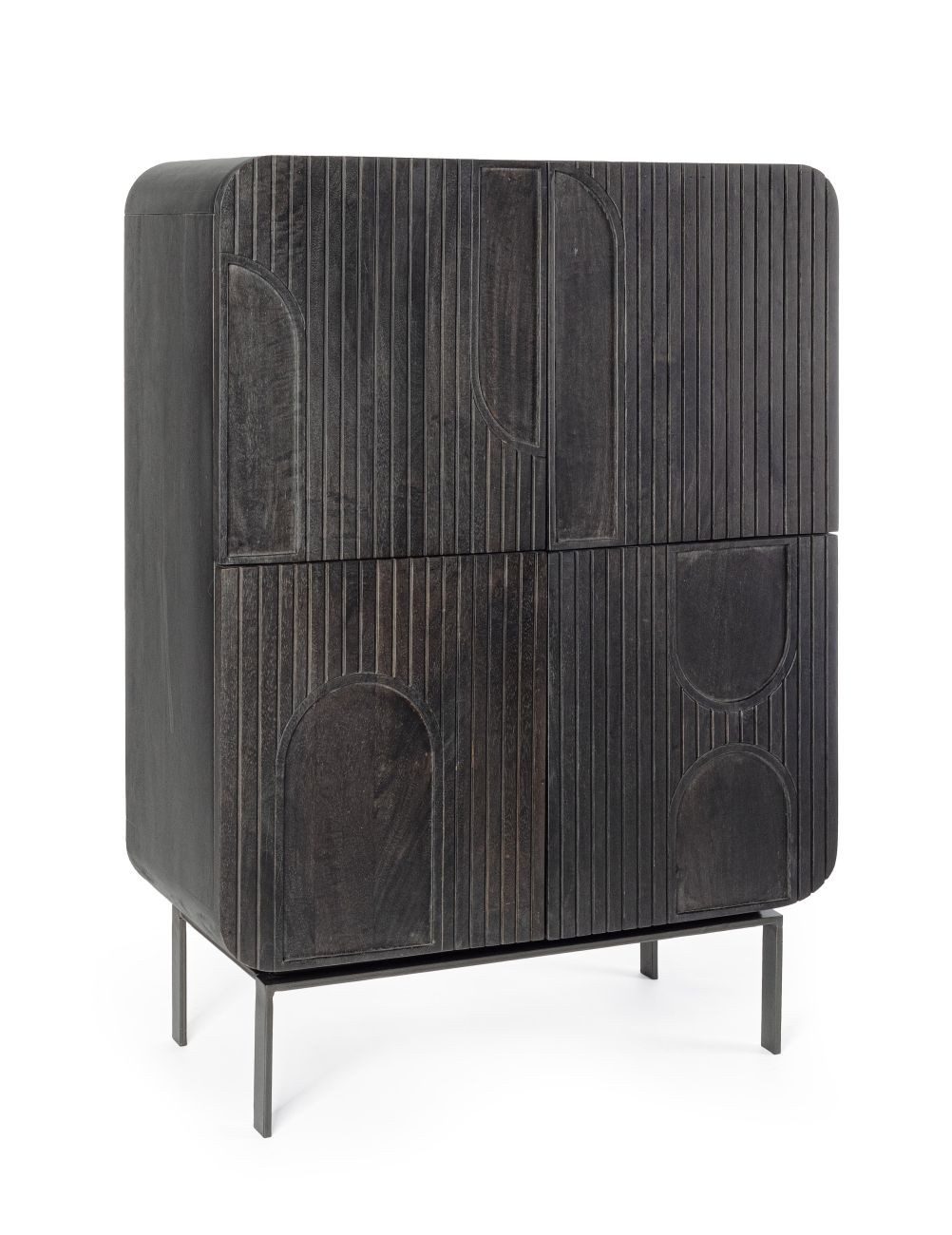 Feeling4Home Highboard Orissa aus Mangoholz, Schwarz, Türen mit Magnetverschluss