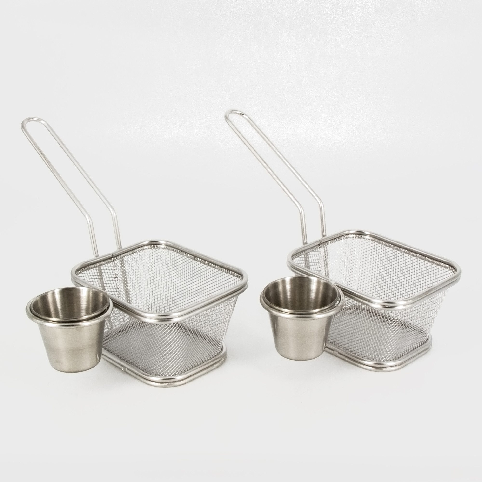 KVOTA Servierschale 2er Set Mini Servierkörbchen Edelstahl mit integrierter Saucenschale, Edelstahl, (2-er Set, 4-tlg), abnehmbare Saucenschale