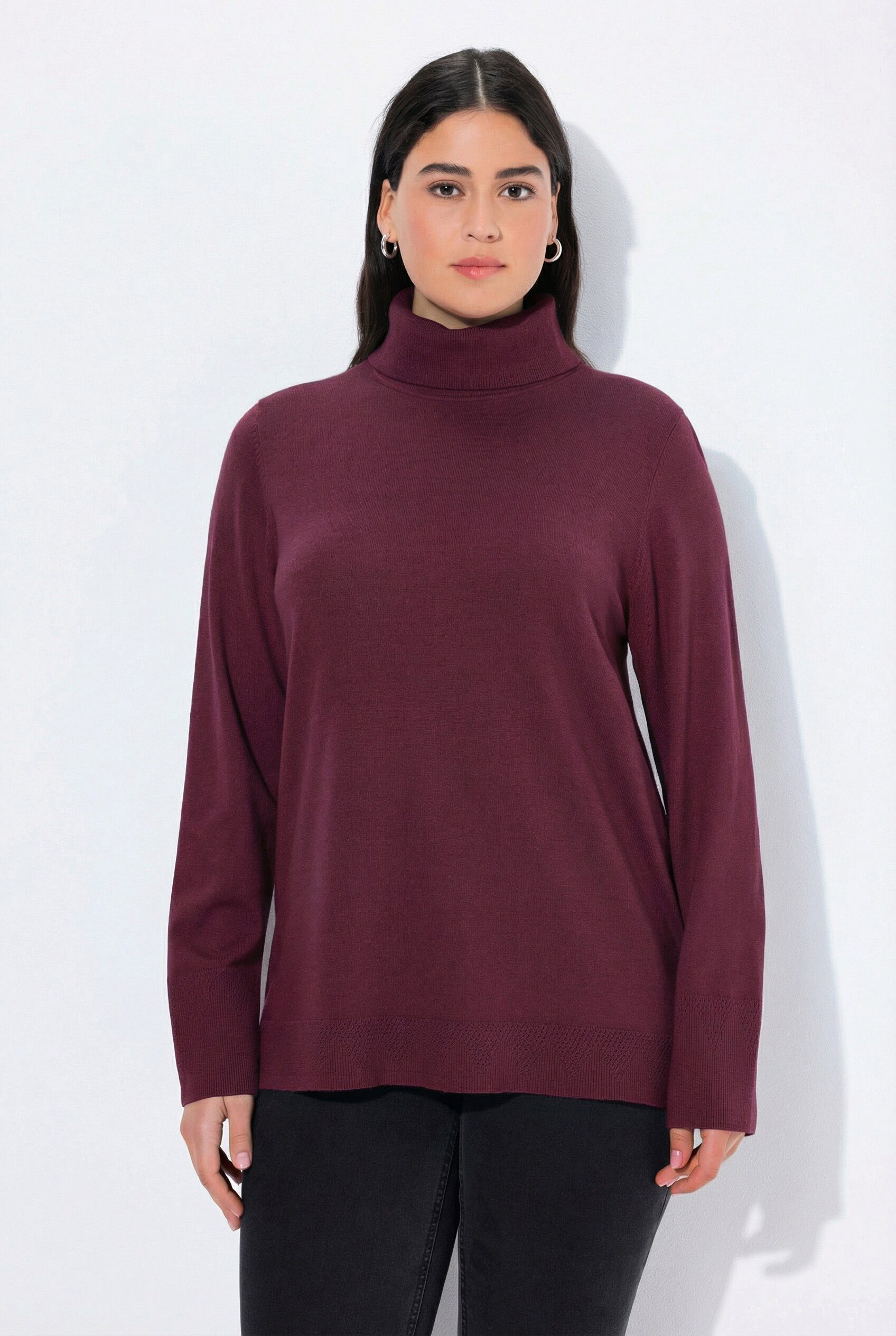 Ulla Popken Strickpullover Rollkragenpullover breite Rippbündchen Langarm