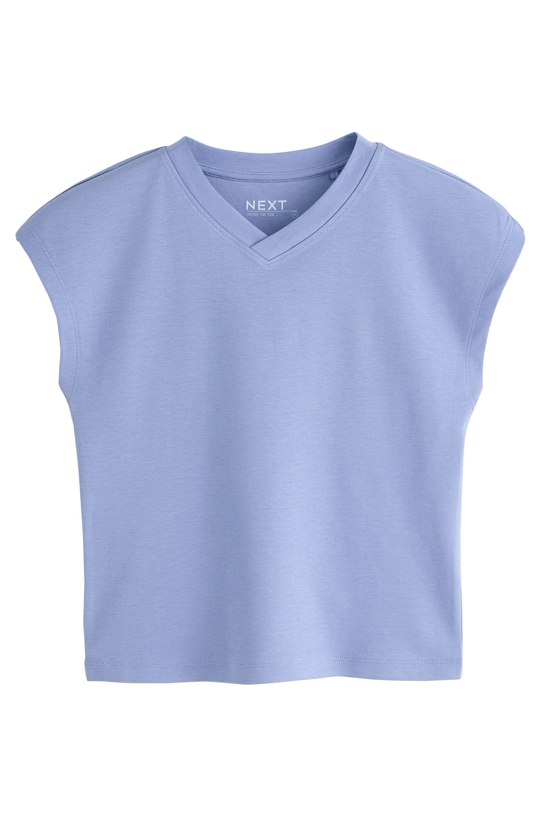 Next V-Shirt Interlock-T-Shirt mit V-Ausschnitt + kurzen Ärmeln (1-tlg)