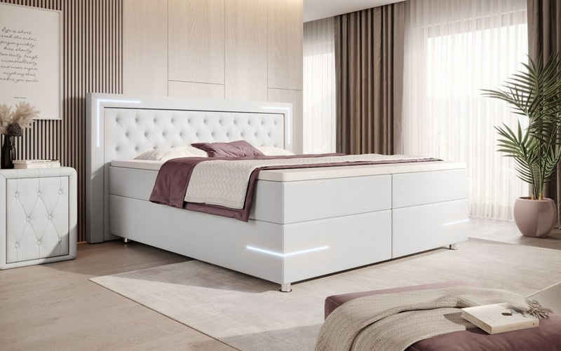 Luxusbetten24 Boxspringbett Verona, mit LED-Beleuchtung und Kunstlederbezug