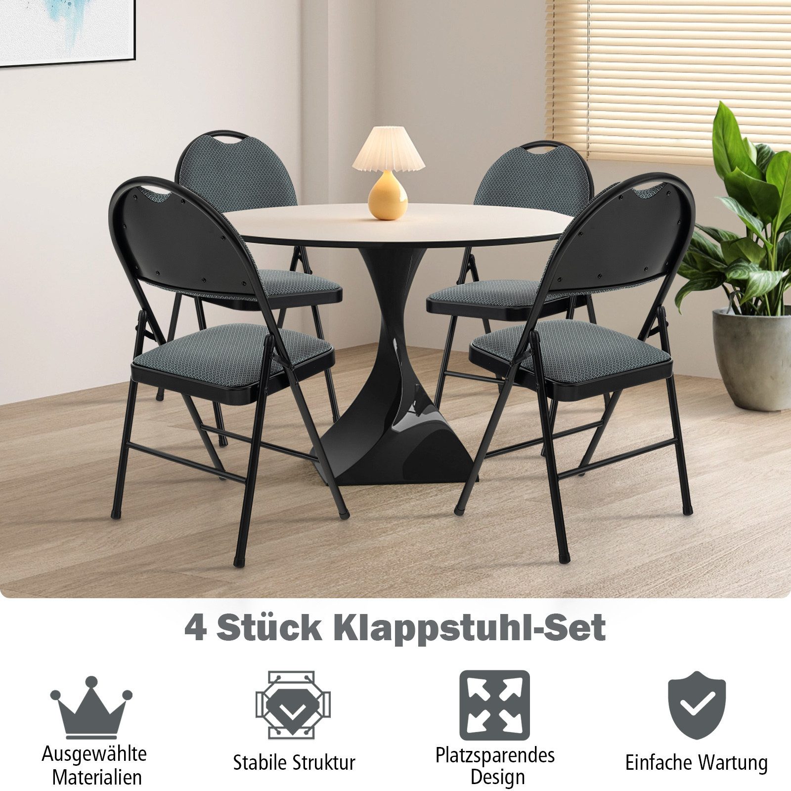 COSTWAY Klappstuhl, 4er Set Esszimmerstühle, gepolstert, günstig online kaufen