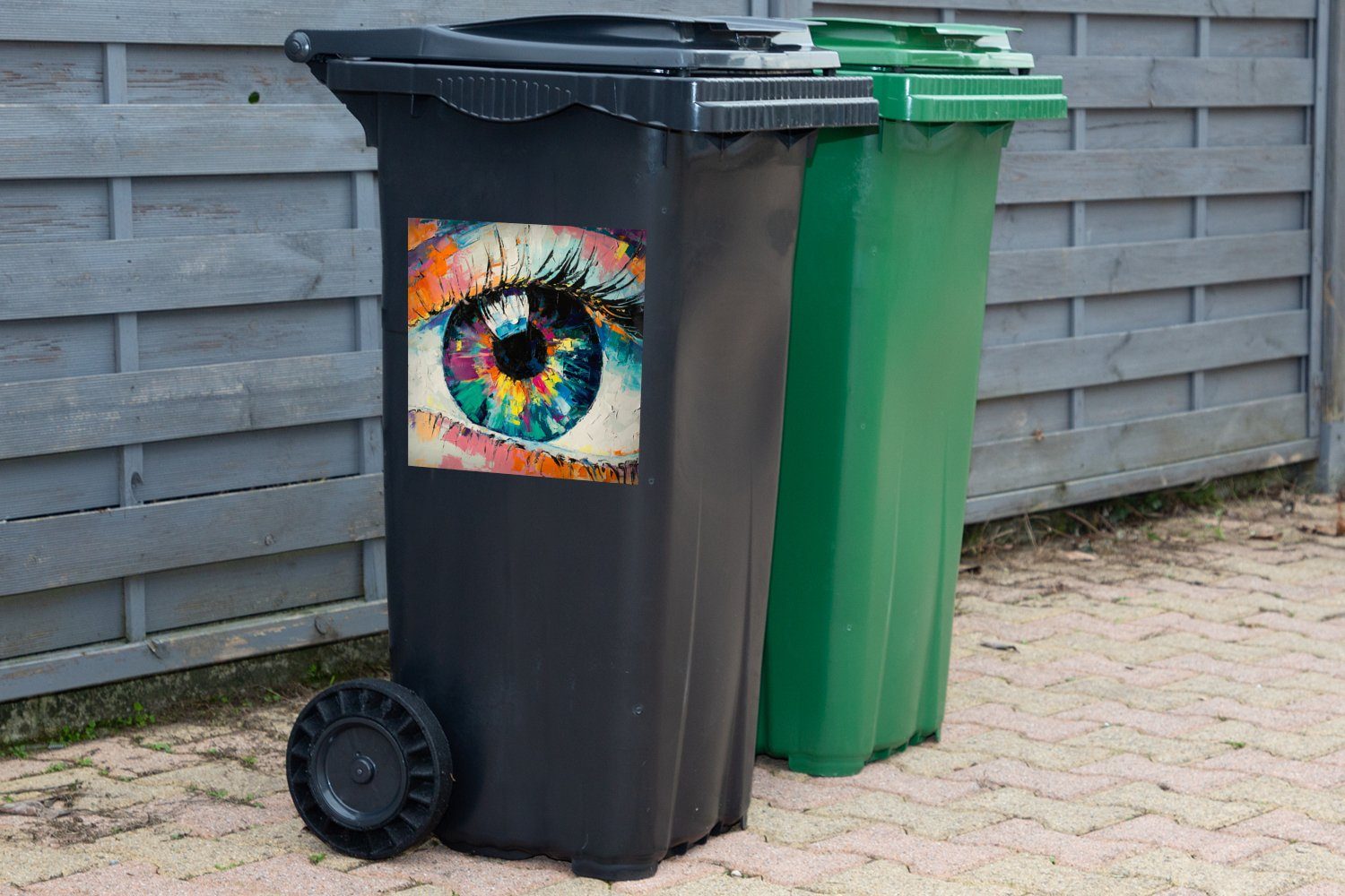 - - MuchoWow - St), (1 Abfalbehälter Auge Sticker, Malerei Farben Mülltonne, Mülleimer-aufkleber, Ölfarbe Container, Wandsticker