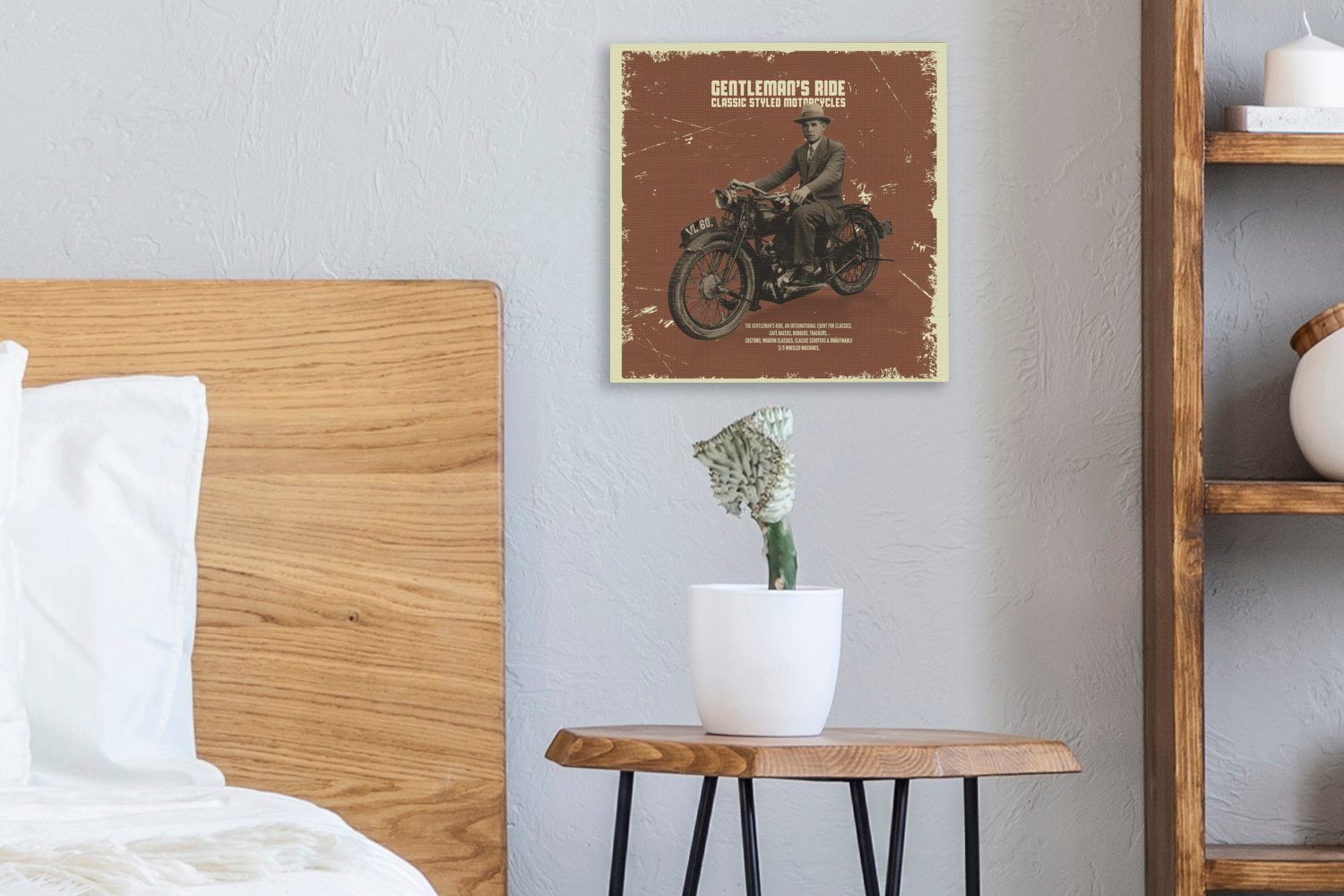 für - Vintage, Wohnzimmer Leinwandbild Motorrad OneMillionCanvasses® - St), Schlafzimmer (1 Anzug Mancave Leinwand - Bilder