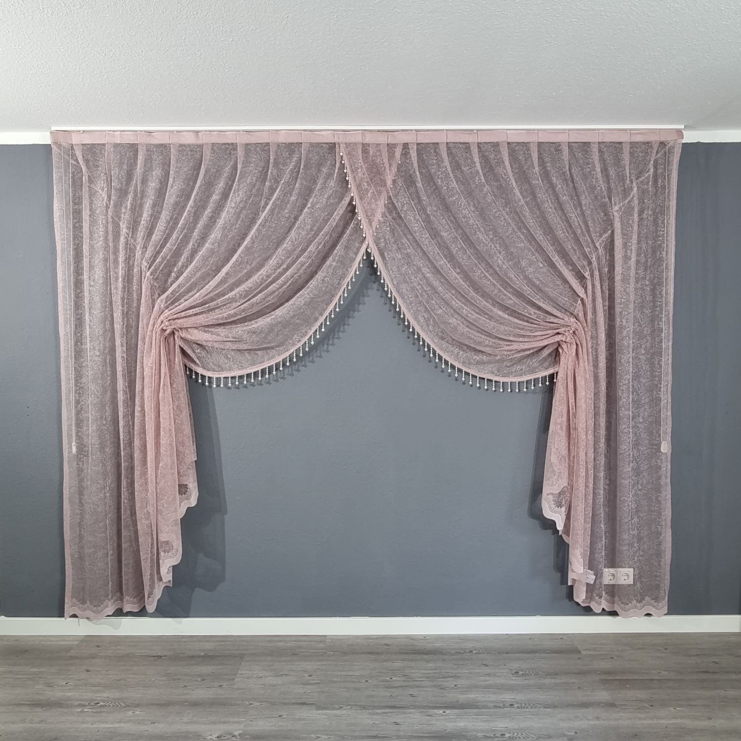 Gardinen by Justyna Gardine Kruvaze Schlicht Alt Rosa, Kräuselband, transparent, Faltengardine,Perlengardine,Boncukluperde,Mekanizmalitül