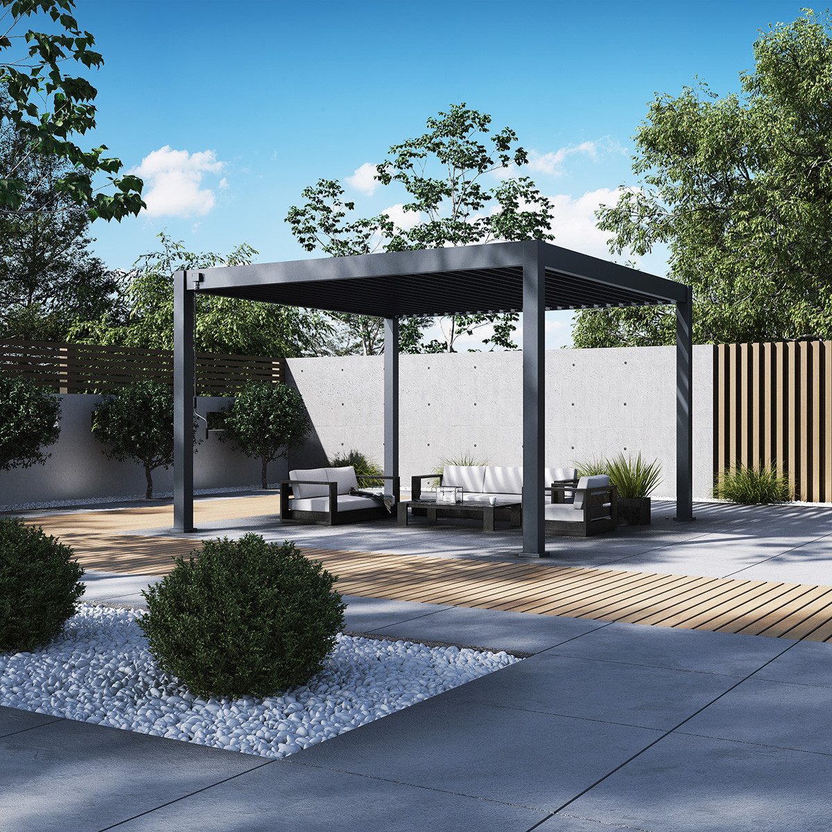 Weide Pergola Deluxe Plus Pavillon Terrassenüberdachung Aluminium 4 x 4 M anthrazit, BxTxH: 400x400x255 cm