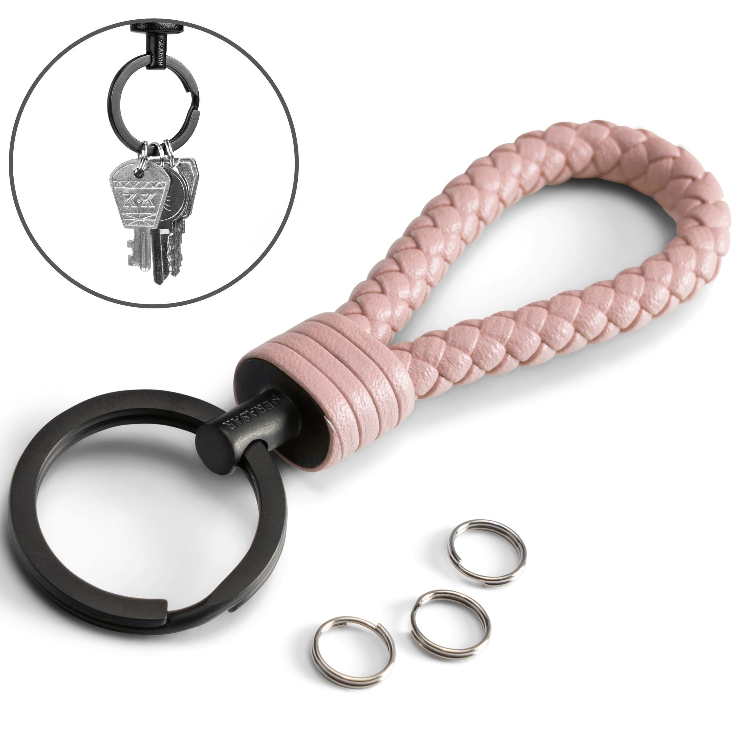 SERASAR (1-tlg), kleine für Rosa Schlüsselanhänger Leder "Strong" Schlüsselanhänger Zusatzringe Schlüssel