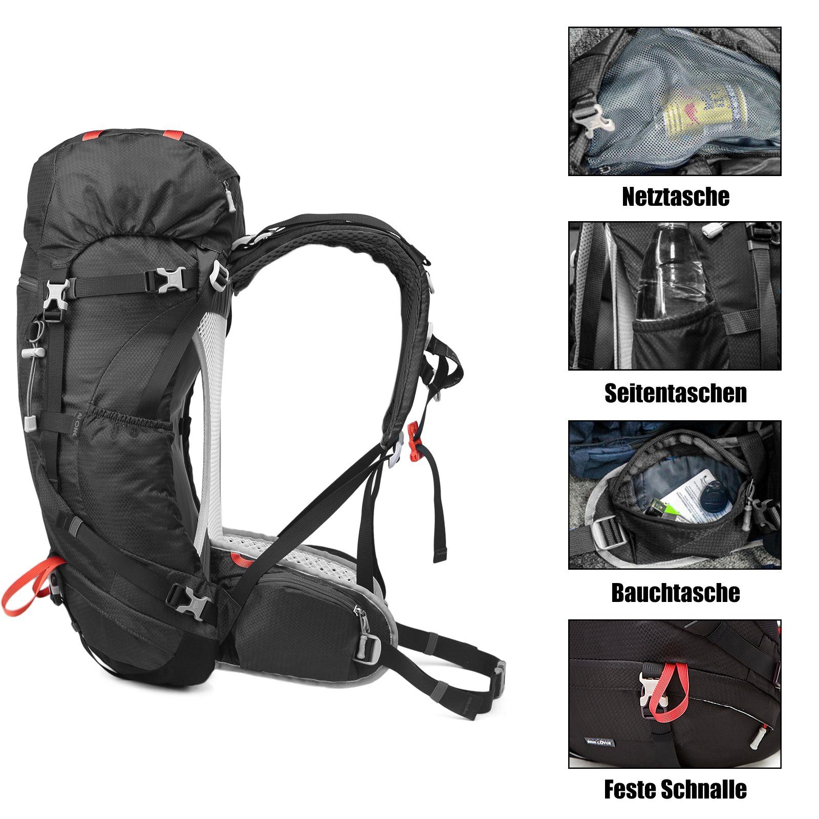 Wanderrucksack, Reisen Regenschutz für 35L (30L+5L) Kletterrucksack Wasserdicht Camping mit Trekking Schwarz Großer Regenschutz), (Einschließlich TAN.TOMI Multifunktionaler Outdoor