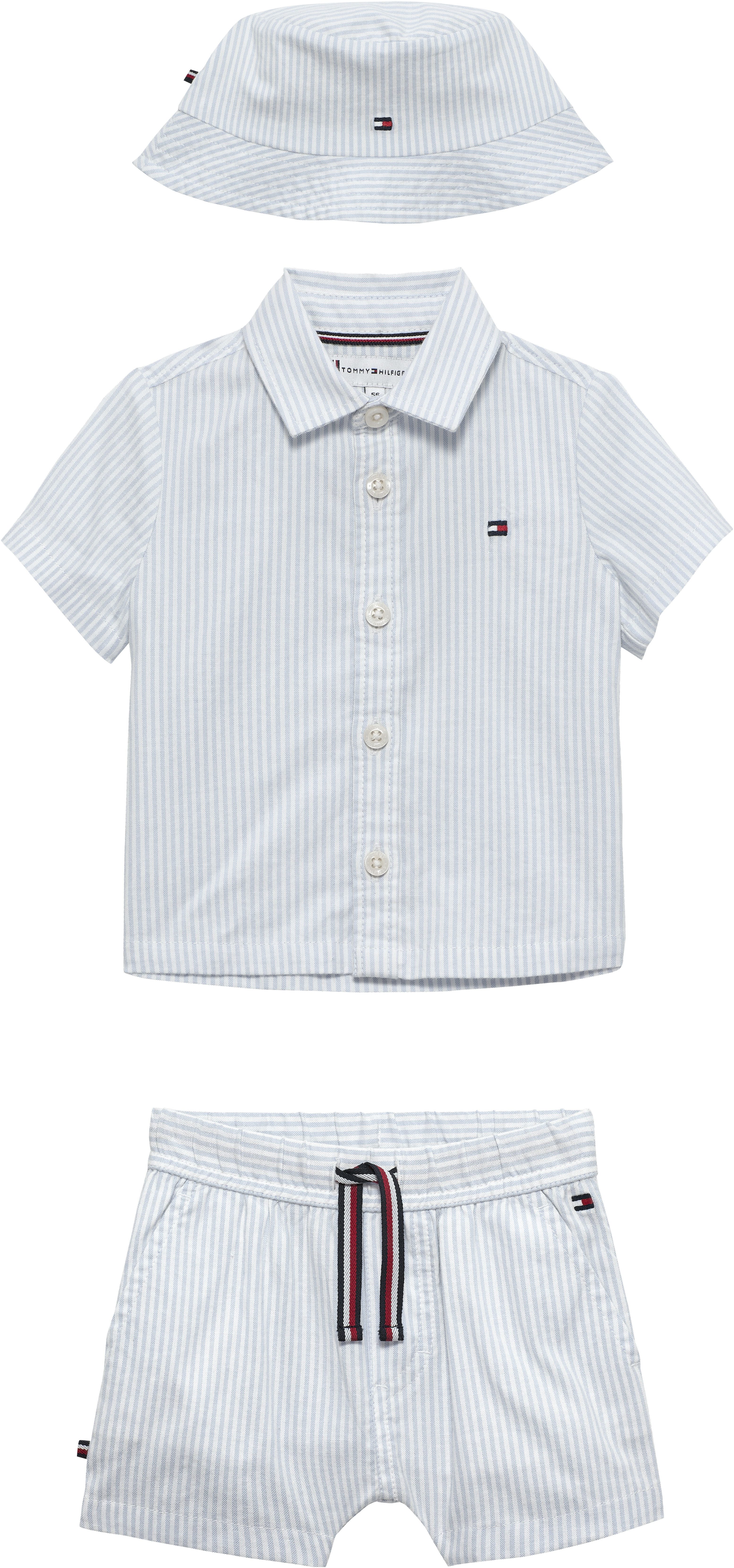 Tommy Hilfiger Neugeborenen-Geschenkset (Set, 3-tlg., 3) zauberhaftes Set mit Hut, Hemd und Shorts, aus Baumwollmischung