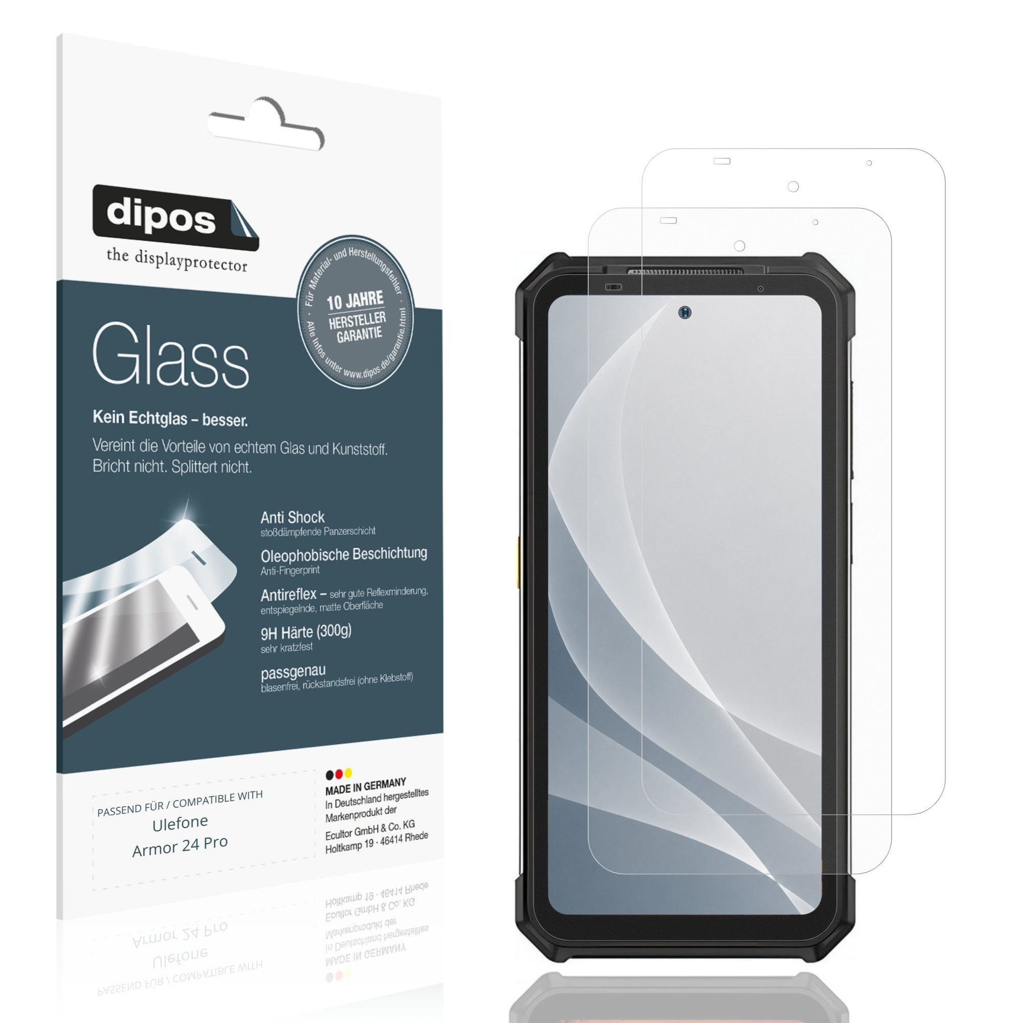 dipos Displayschutzfolie Schutzfolie für Ulefone Armor 24 Pro, 2 Stück, Displayschutz Schutz Folie Made in Germany