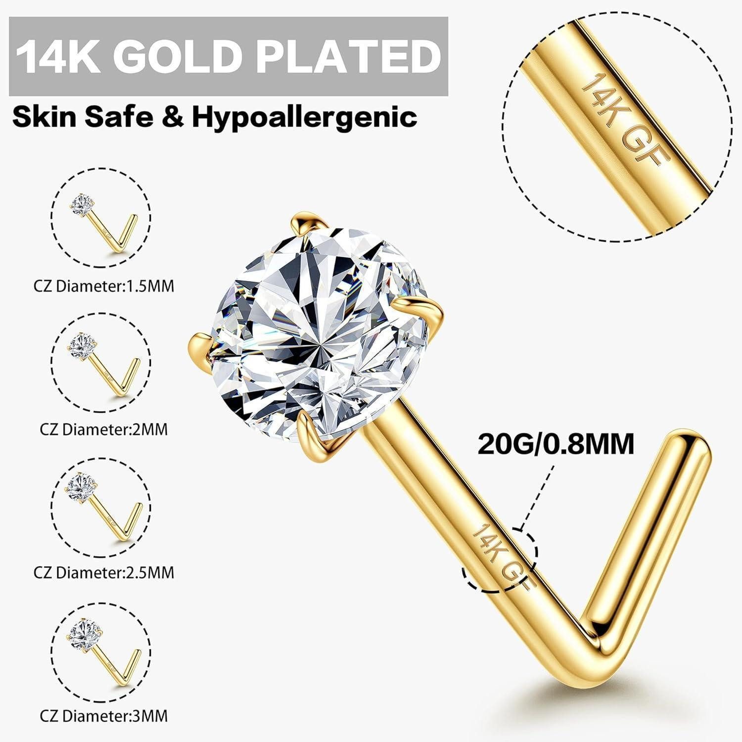 YADOCA Nasenpiercing-Set 4er Set 14K Gold 20G Nasenpiercing Zirkonia Chirur günstig online kaufen
