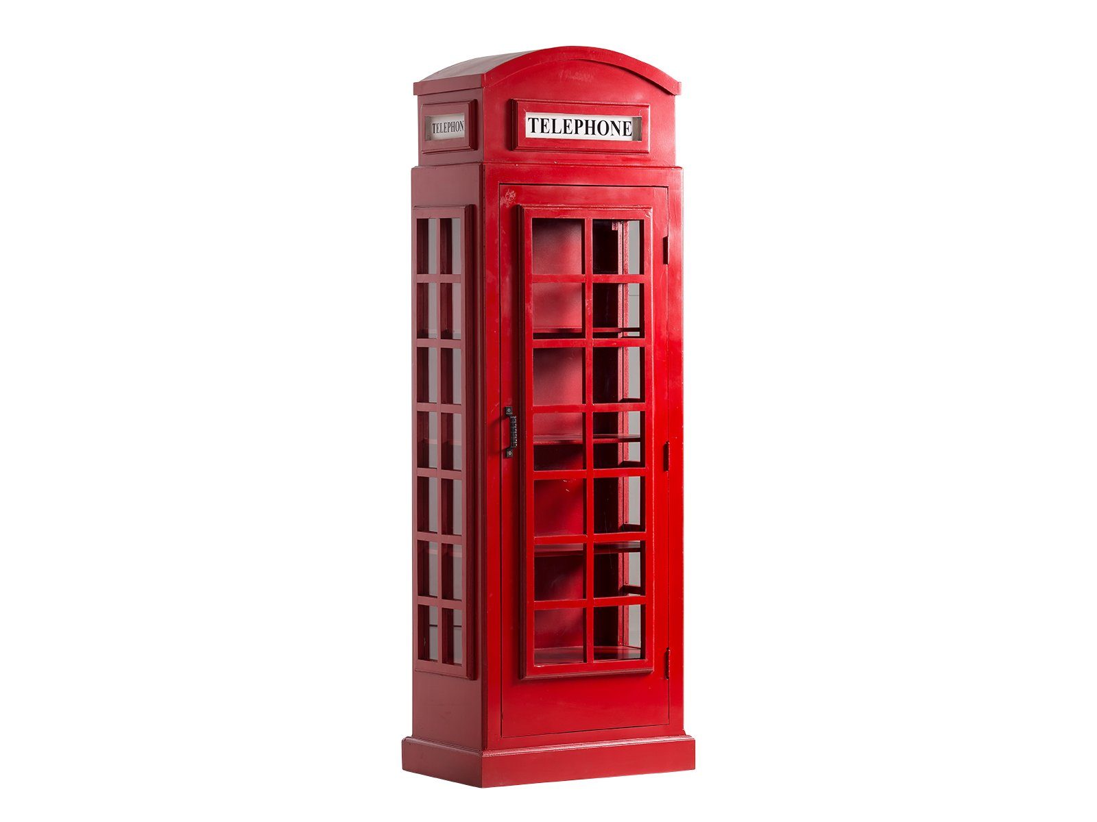 London I Vitrine I massivum Telefonzelle I Bücherregal Glasschrank Design rot