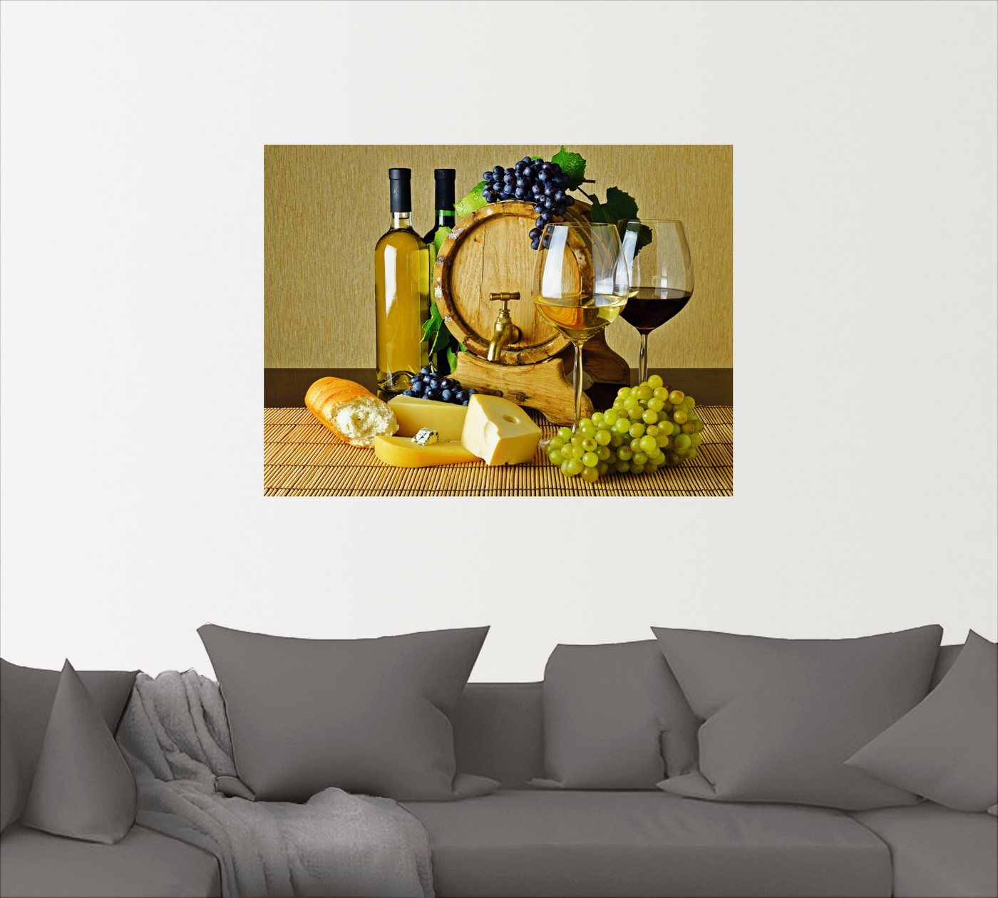 Artland Wandbild »Käse, Wein und Trauben«, Lebensmittel (1 Stück), in vielen Größen & Produktarten - Alubild / Outdoorbild für den Außenbereich, Leinwandbild, Poster, Wandaufkleber / Wandtattoo auch für Badezimmer geeignet-HomeTrends