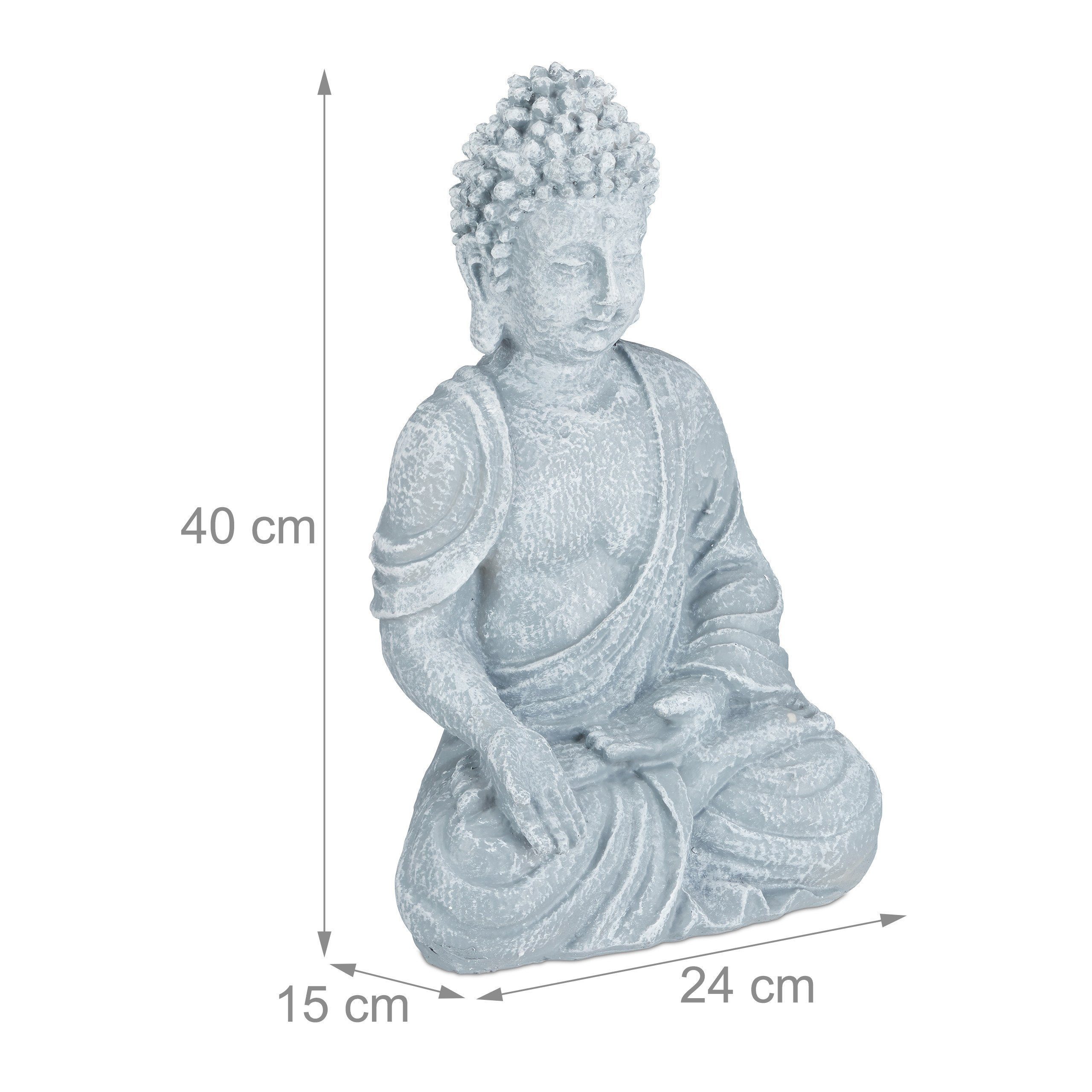 cm, 40 relaxdays Buddha Figur sitzend Buddhafigur hellgrau