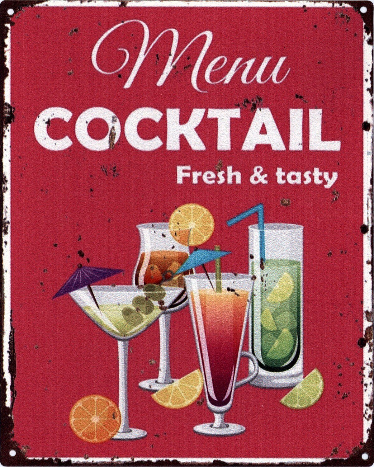 Metallschild Blechschild Cocktail Menu Fresh