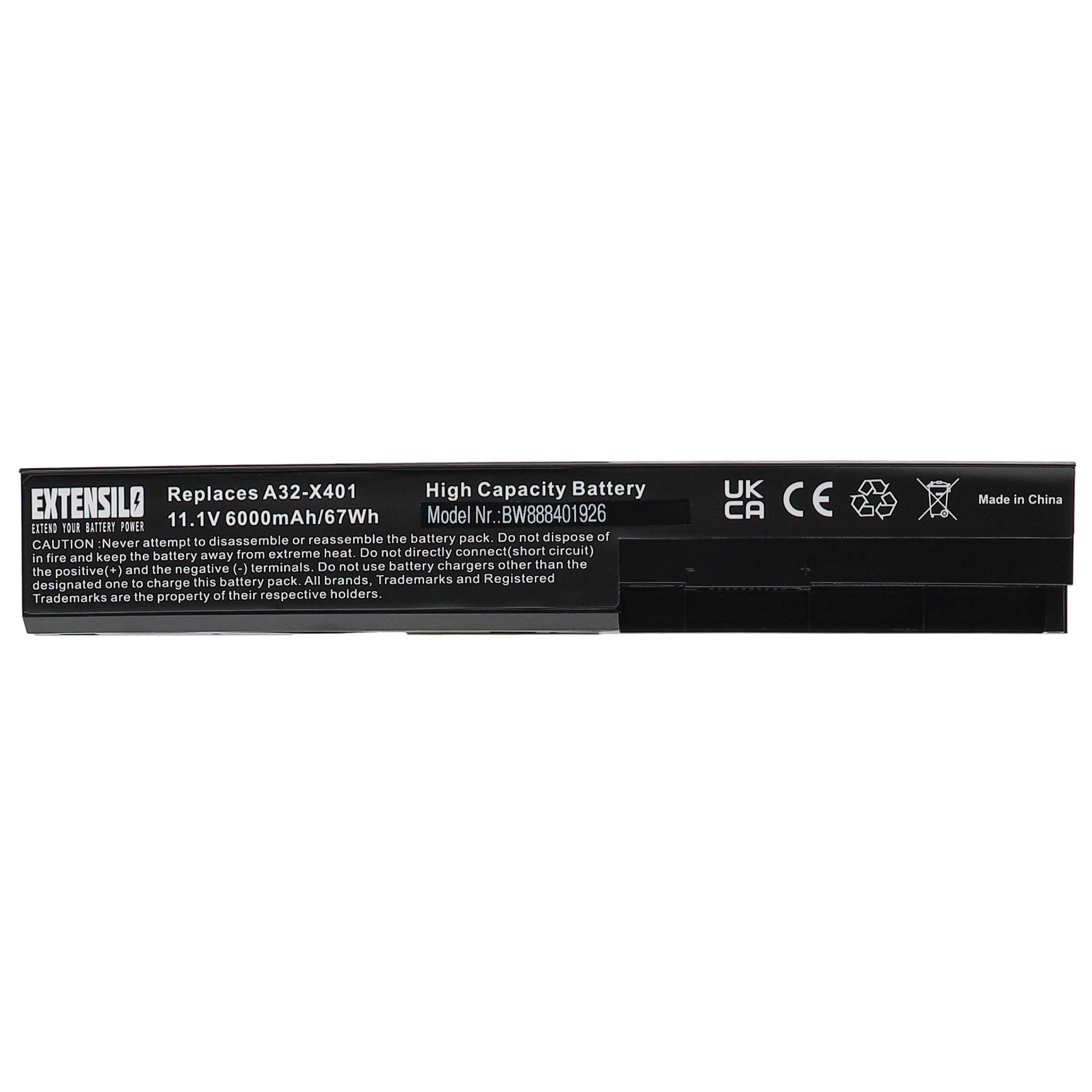 Extensilo passend für Asus S501A1, S501U, X301, X301A, X301A1, X301U, X401, Laptop-Akku 6000 mAh