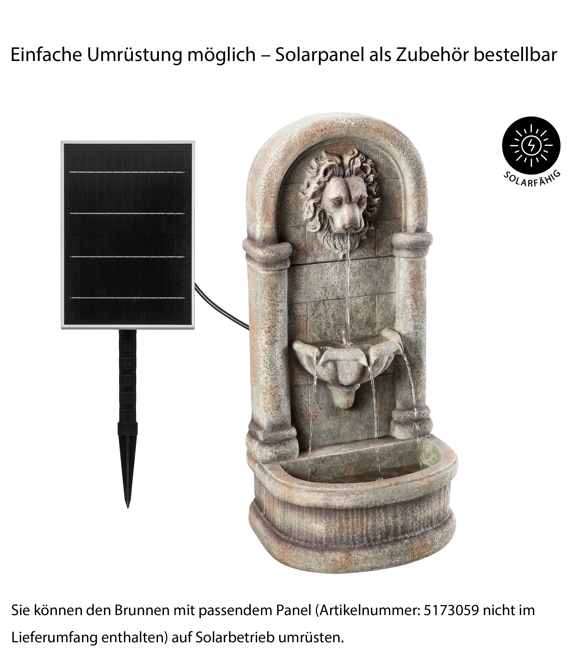 Dehner Gartenbrunnen Faro mit LED-Beleuchtung, 103.5 x 38 x 49.5 cm, mediterranes Wasserbecken aus Kunststein inkl. Pumpe, Trafo und LEDs