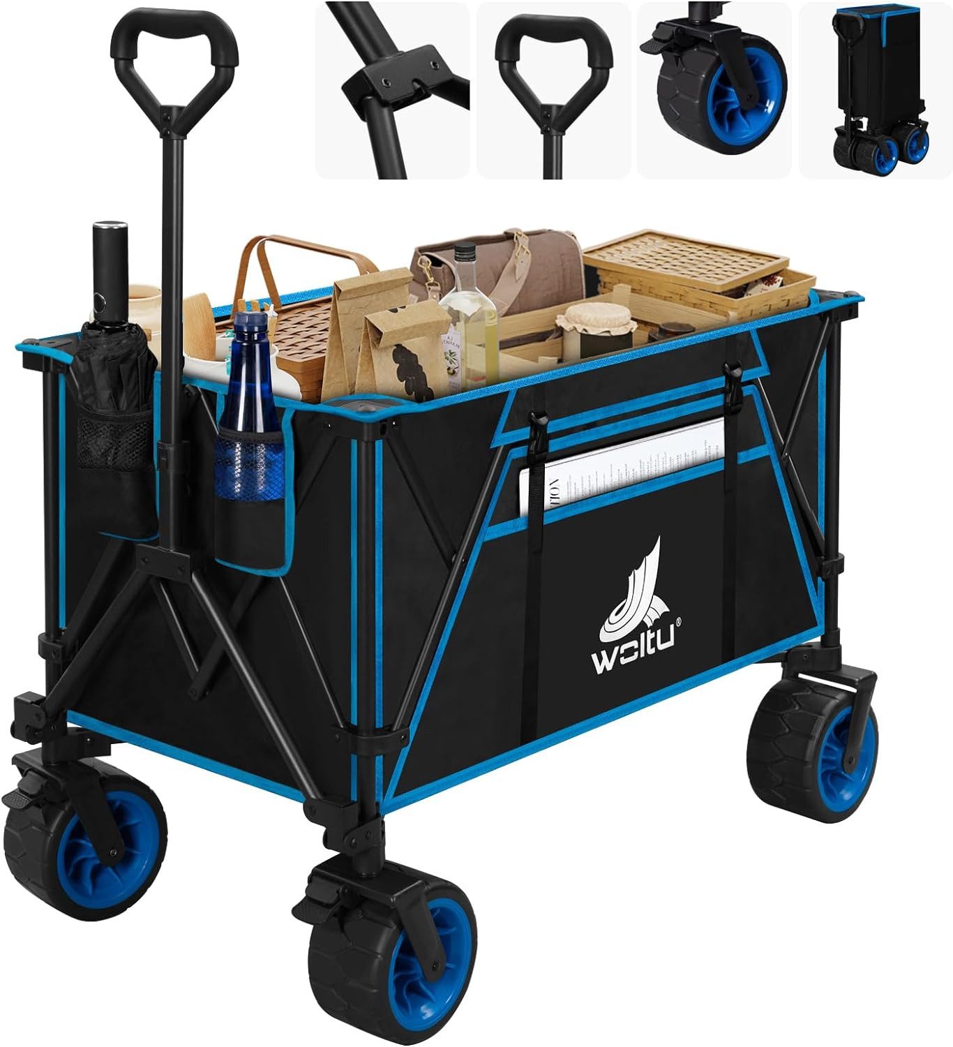 Woltu Bollerwagen (1-tlg), XXL, faltbar, mit Bremsen, bis 240 L 120 kg belastbar